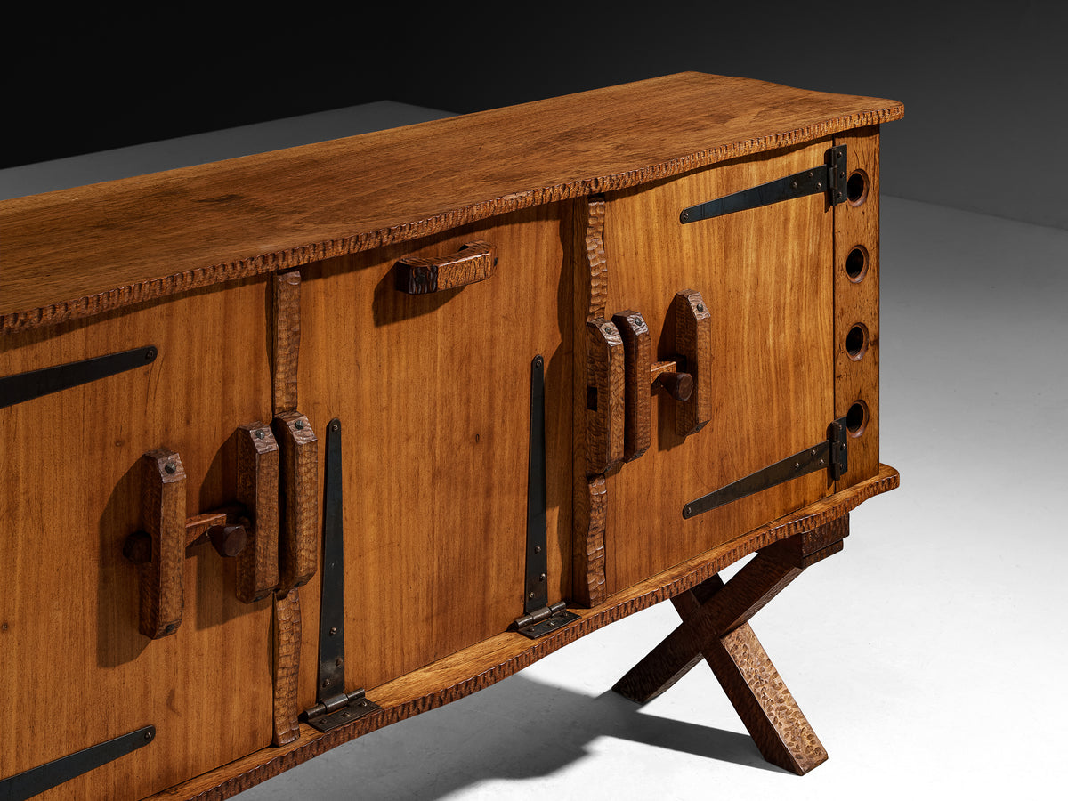 Mid-Century Sculptural Sideboard in Meranti and Wrought Iron Case pieces and storage cabinets Morentz