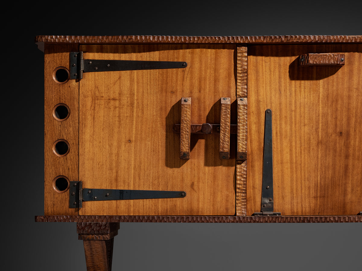 Mid-Century Sculptural Sideboard in Meranti and Wrought Iron Case pieces and storage cabinets Morentz