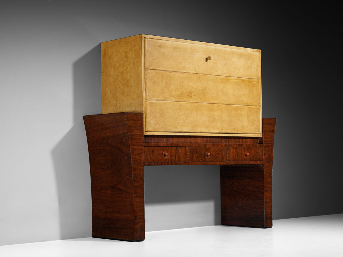 Guglielmo Ulrich for Ar.Ca Milano Bar Cabinet in Wood and Parchment