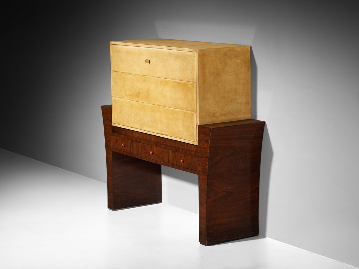 Guglielmo Ulrich for Ar.Ca Milano Bar Cabinet in Wood and Parchment