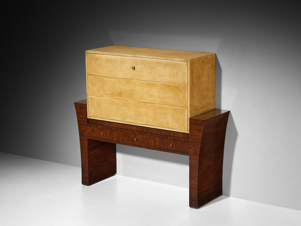 Guglielmo Ulrich for Ar.Ca Milano Bar Cabinet in Wood and Parchment