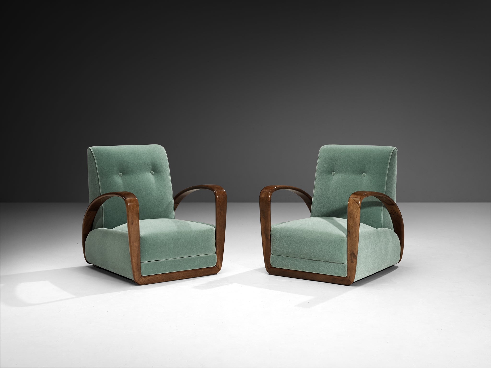 Rare Osvaldo Borsani for Arredamenti Borsani Varedo Pair of Lounge Chairs in Walnut Seating Morentz