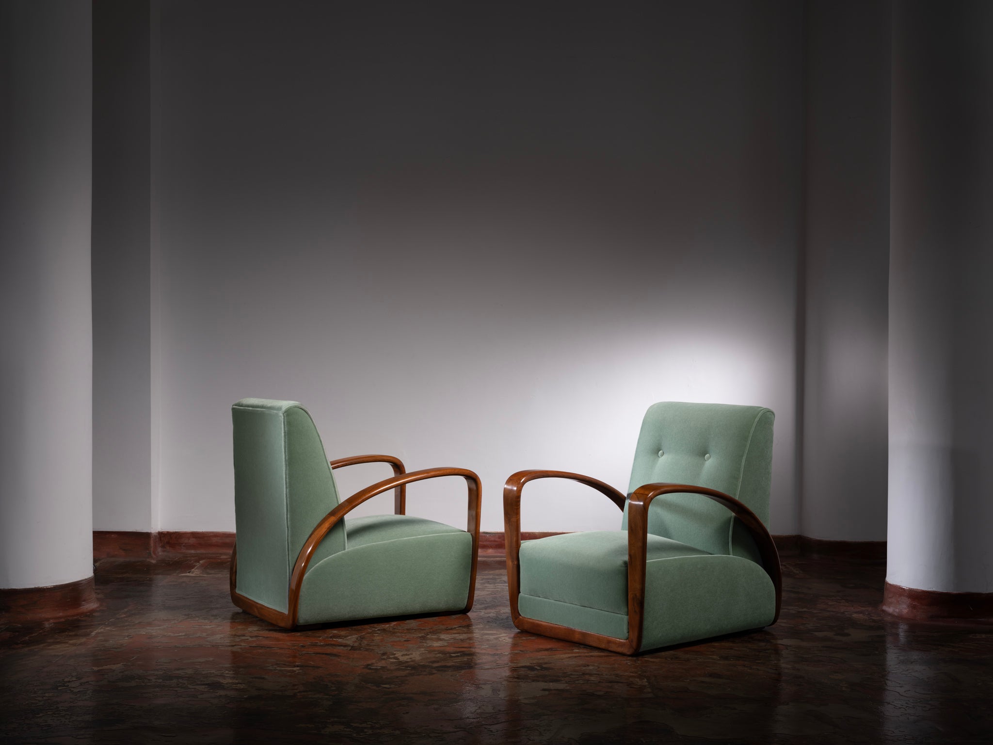 Rare Osvaldo Borsani for Arredamenti Borsani Varedo Pair of Lounge Chairs in Walnut Seating Morentz