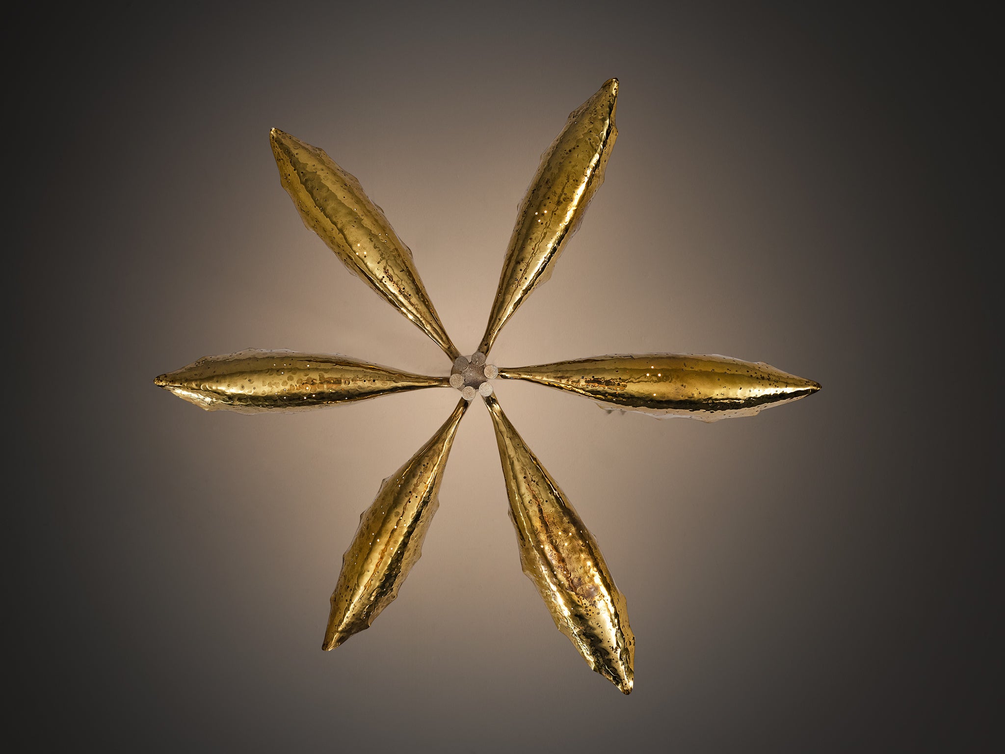 Angelo Lelii for Arredoluce Chandelier in Hammered Brass Lighting Morentz