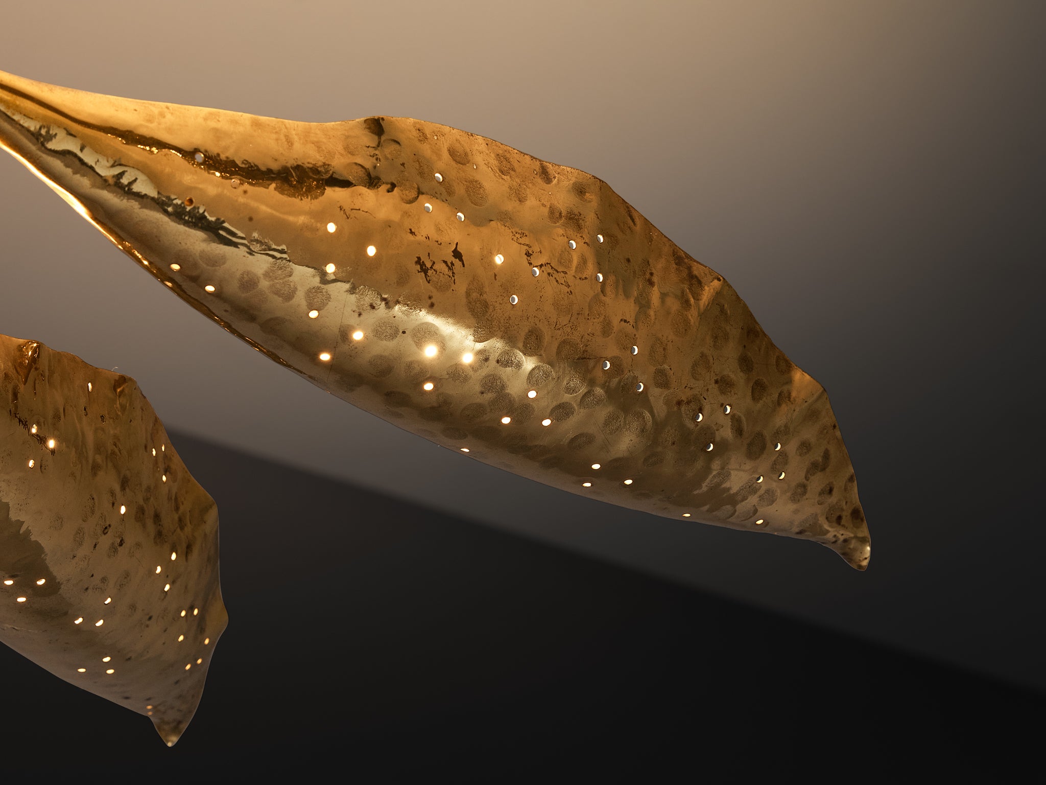 Angelo Lelii for Arredoluce Chandelier in Hammered Brass Lighting Morentz