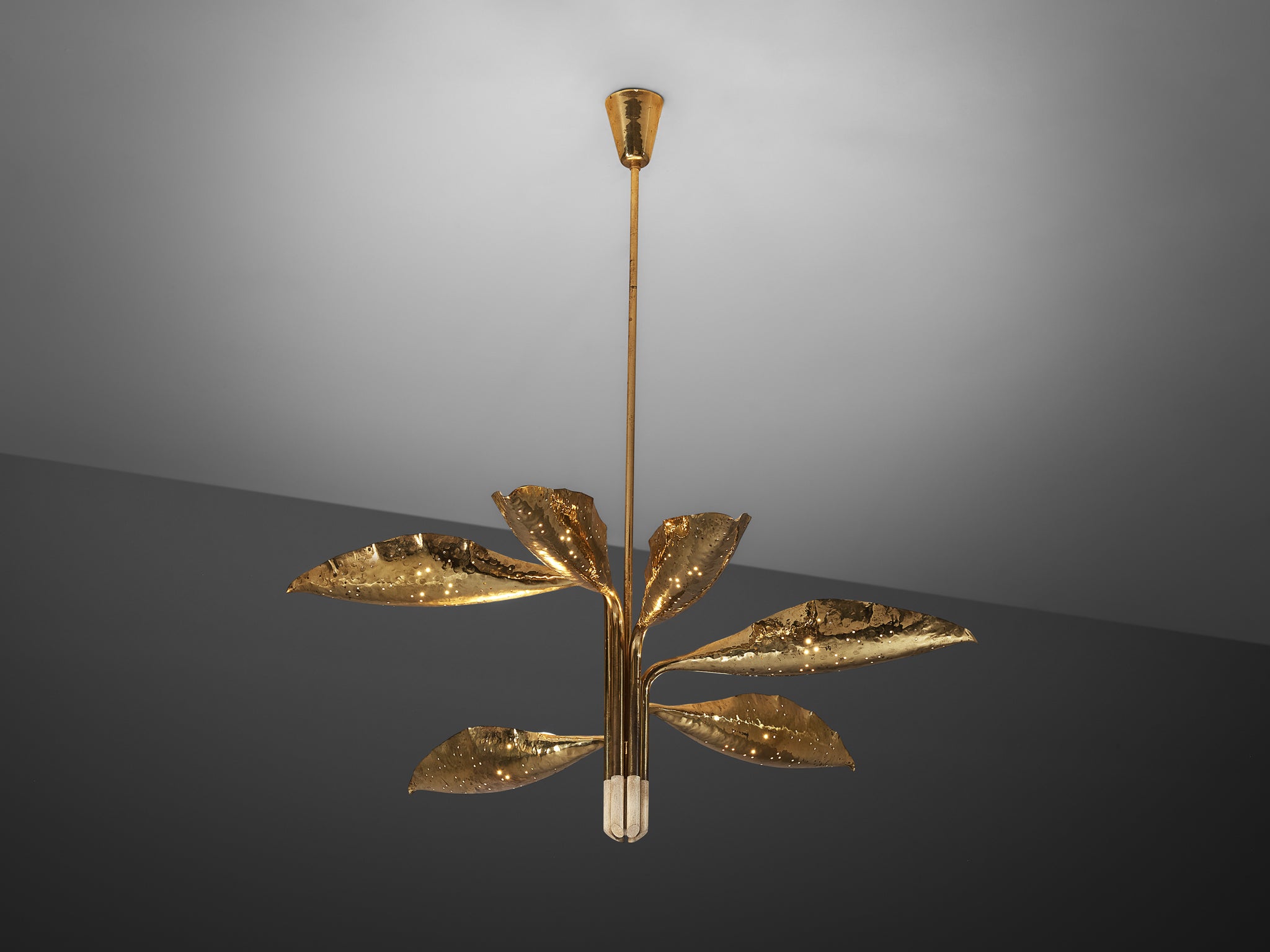 Angelo Lelii for Arredoluce Chandelier in Hammered Brass Lighting Morentz