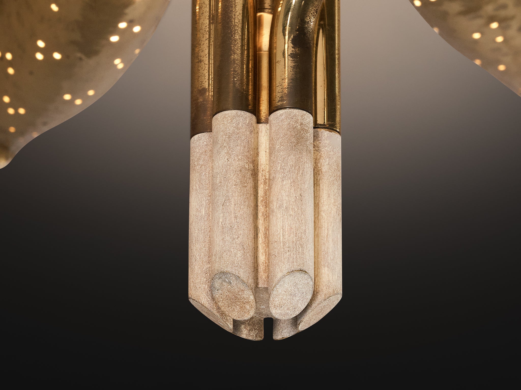 Angelo Lelii for Arredoluce Chandelier in Hammered Brass Lighting Morentz