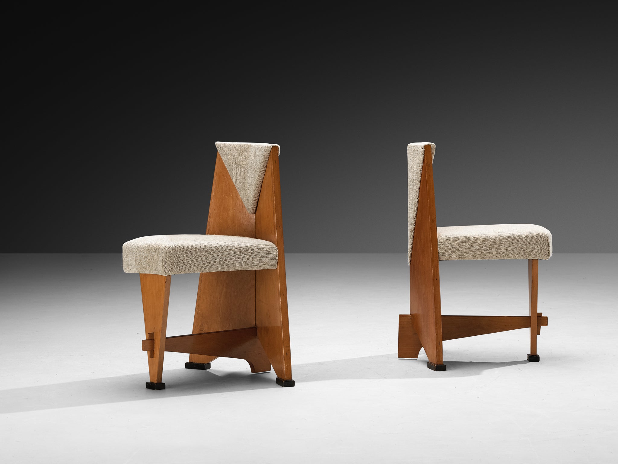 Laurens Groen Art Deco Side Chairs in Wood and Wool Seating Morentz