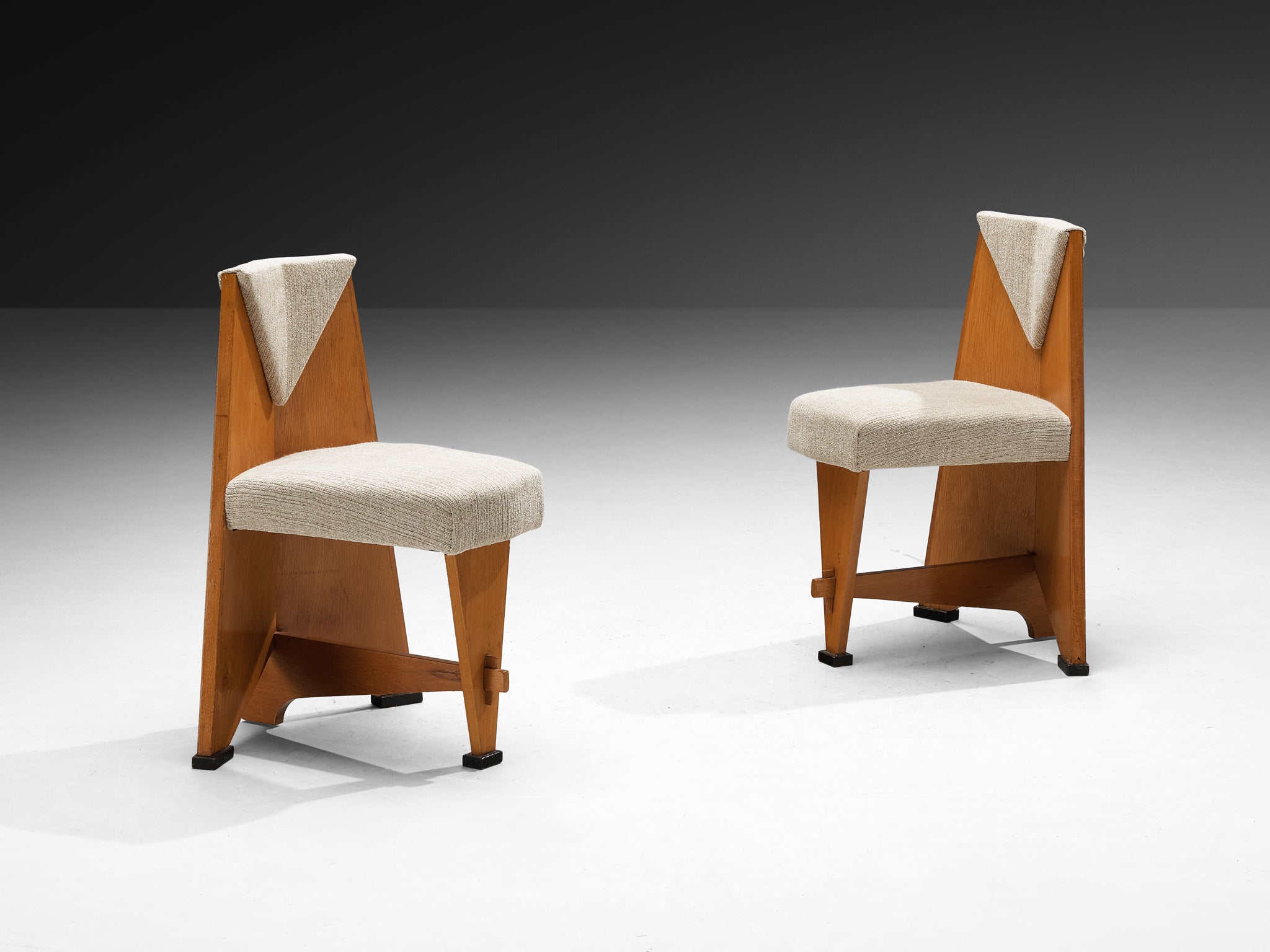 Laurens Groen Art Deco Side Chairs in Wood and Wool Seating Morentz