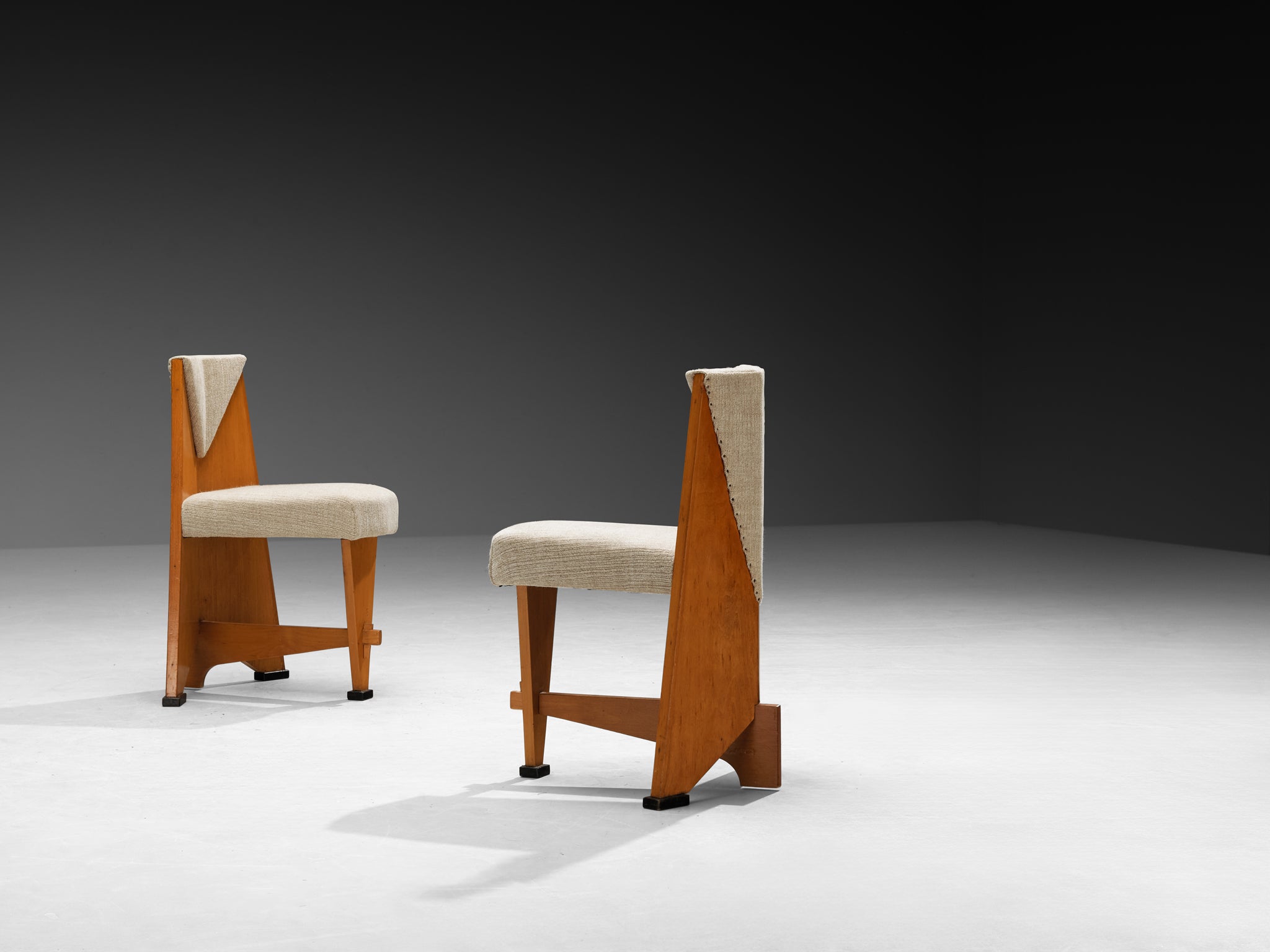 Laurens Groen Art Deco Side Chairs in Wood and Wool Seating Morentz