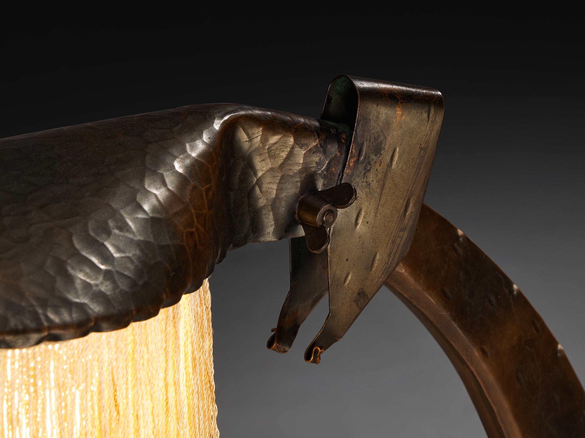 Amsterdamse School Table Lamp in Copper and Silk Lighting Morentz