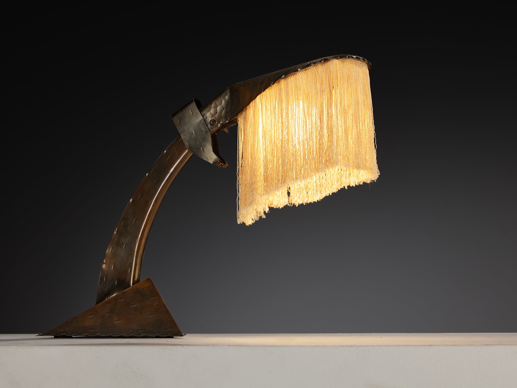 Amsterdamse School Table Lamp in Copper and Silk Lighting Morentz