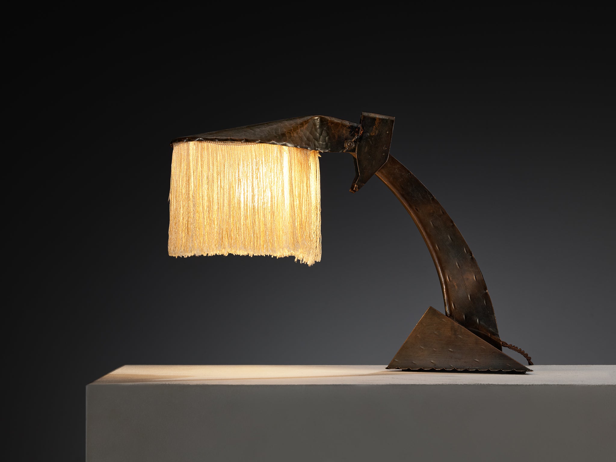 Amsterdamse School Table Lamp in Copper and Silk Lighting Morentz