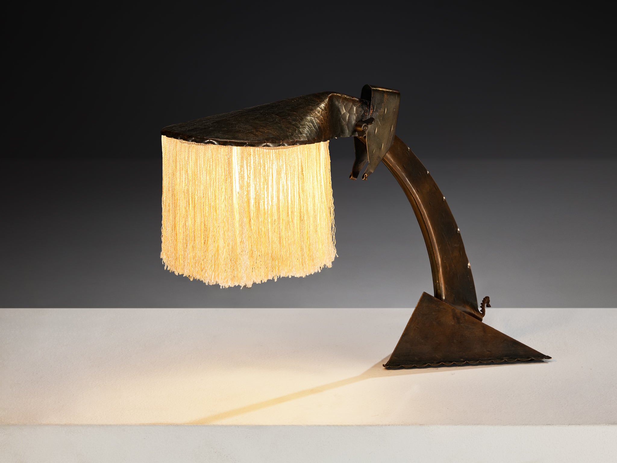Amsterdamse School Table Lamp in Copper and Silk Lighting Morentz