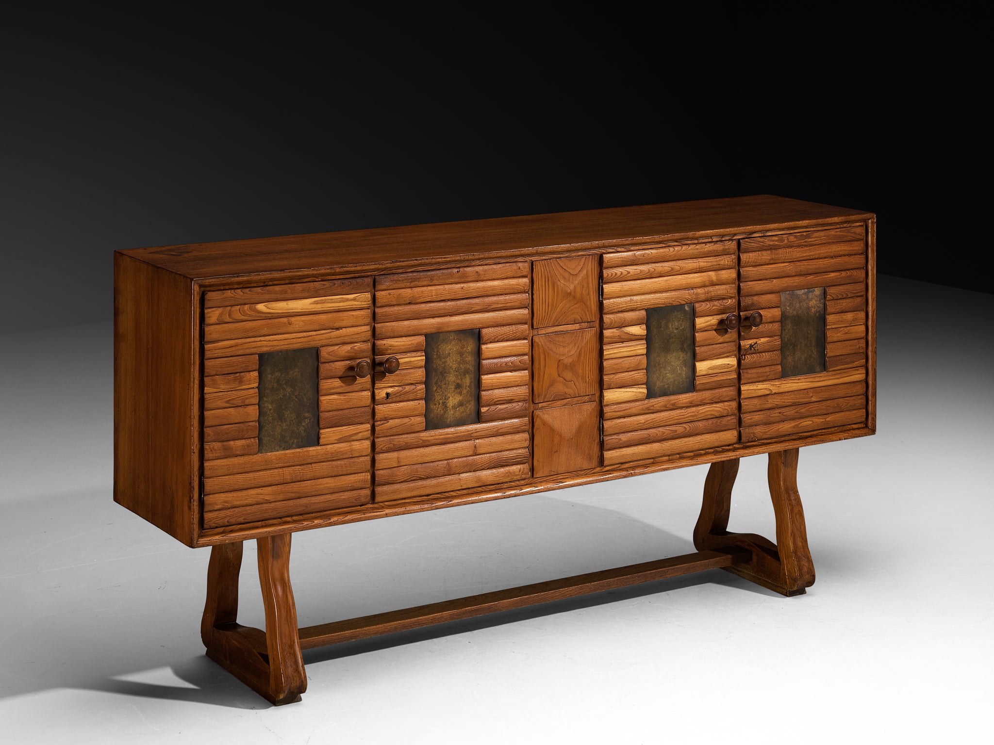 Italian Mid-Century Modern Sideboard in Chestnut and Patinated Brass Case pieces and storage cabinets Morentz