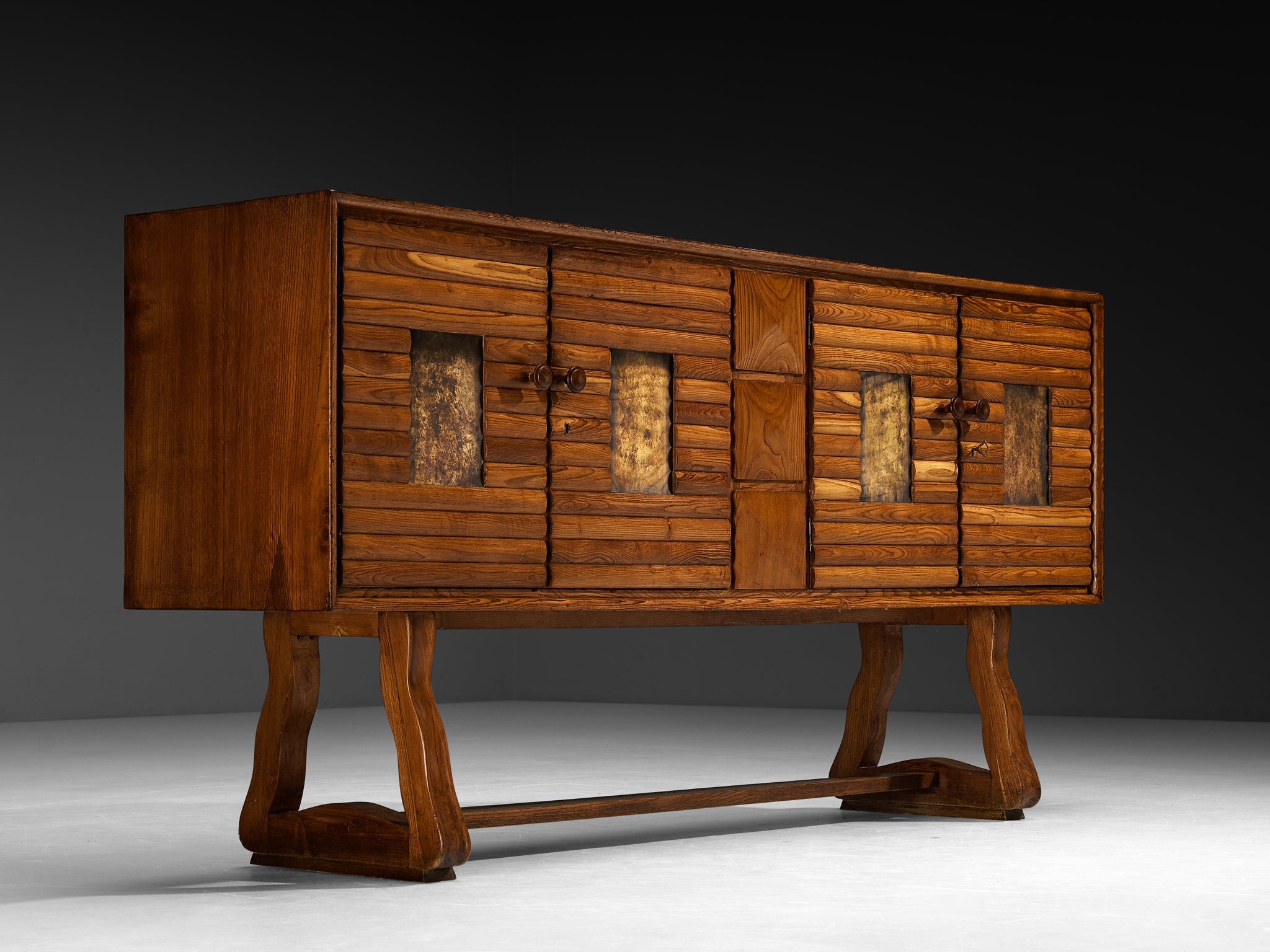 Italian Mid-Century Modern Sideboard in Chestnut and Patinated Brass Case pieces and storage cabinets Morentz