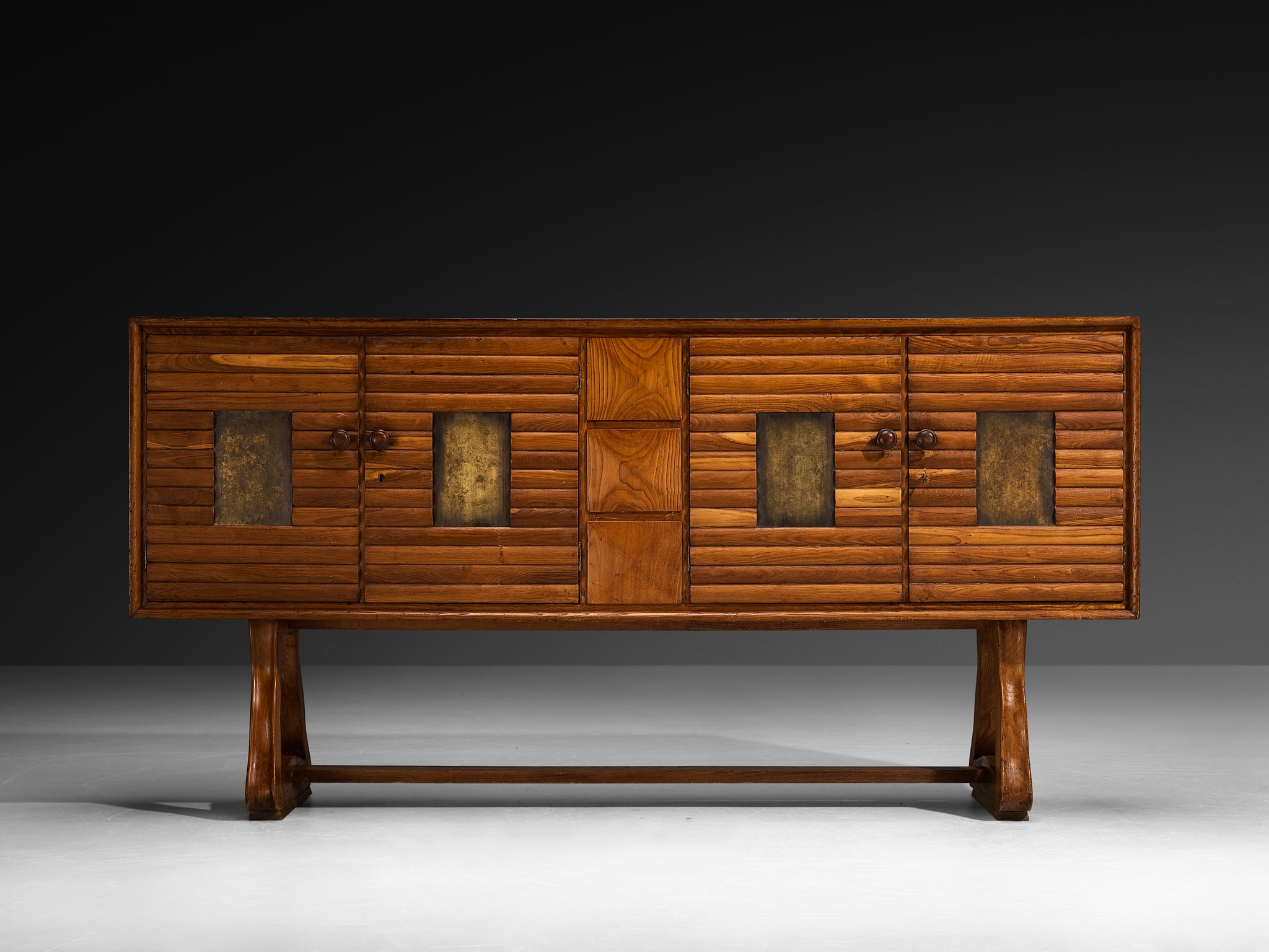 Italian Mid-Century Modern Sideboard in Chestnut and Patinated Brass Case pieces and storage cabinets Morentz