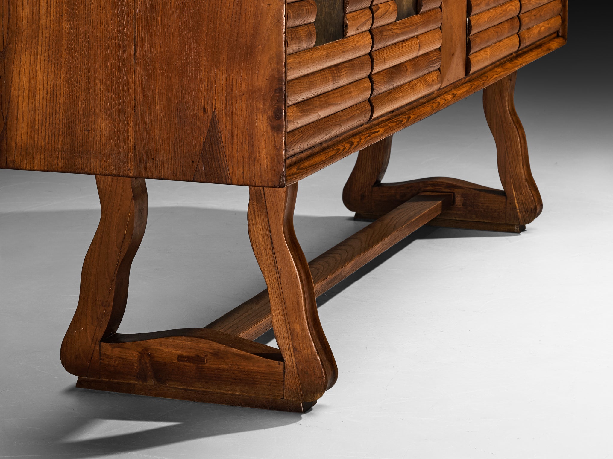 Italian Mid-Century Modern Sideboard in Chestnut and Patinated Brass Case pieces and storage cabinets Morentz