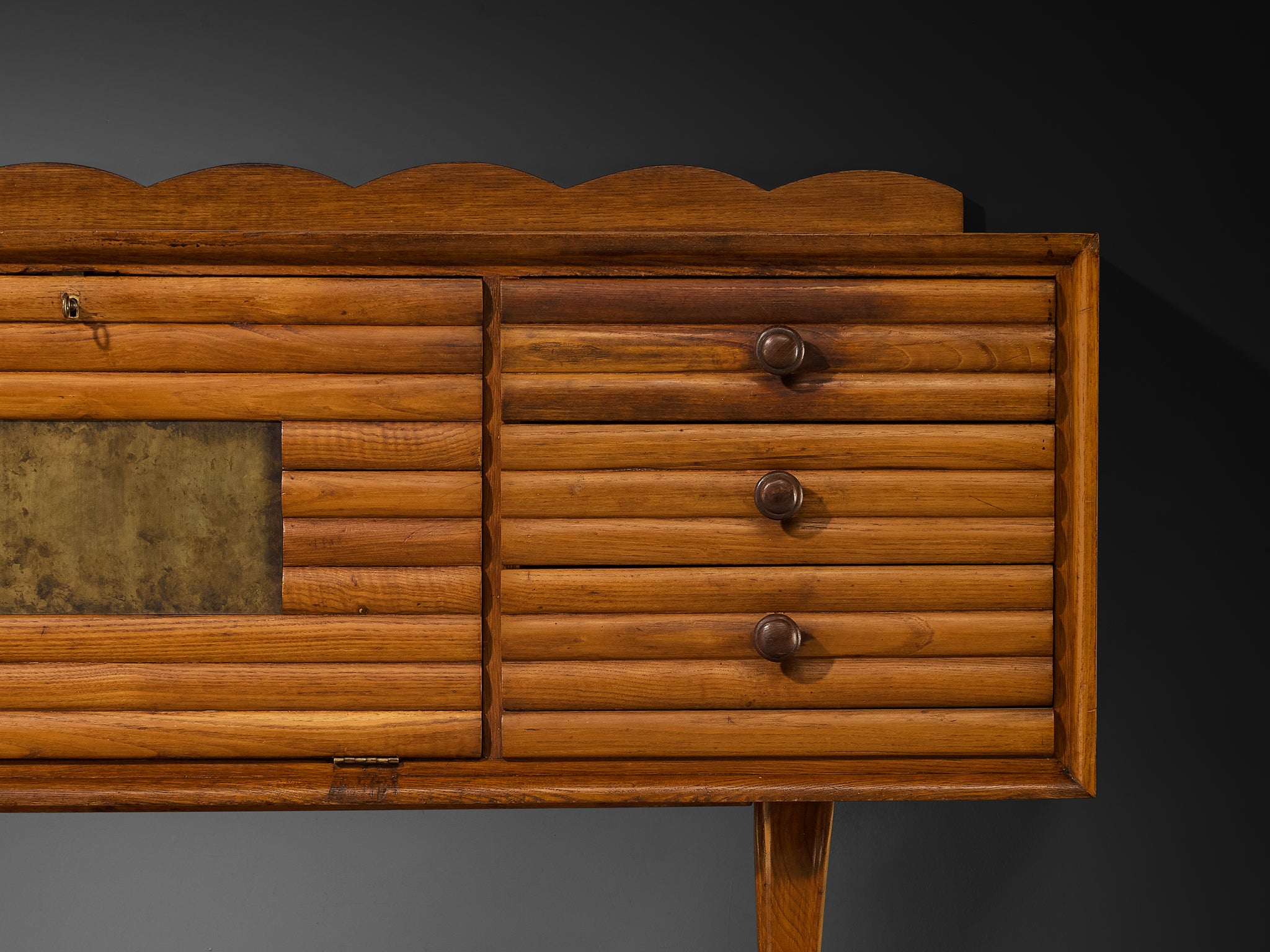 Italian Mid-Century Modern Sideboard in Chestnut and Patinated Brass Case pieces and storage cabinets Morentz