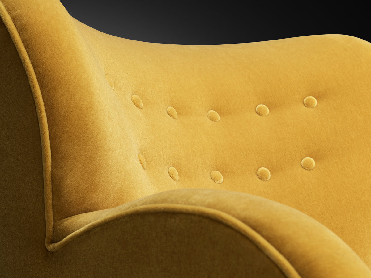 1930s Extremely Grand Danish Lounge Chair Reupholstered in Yellow Mohair Seating Morentz