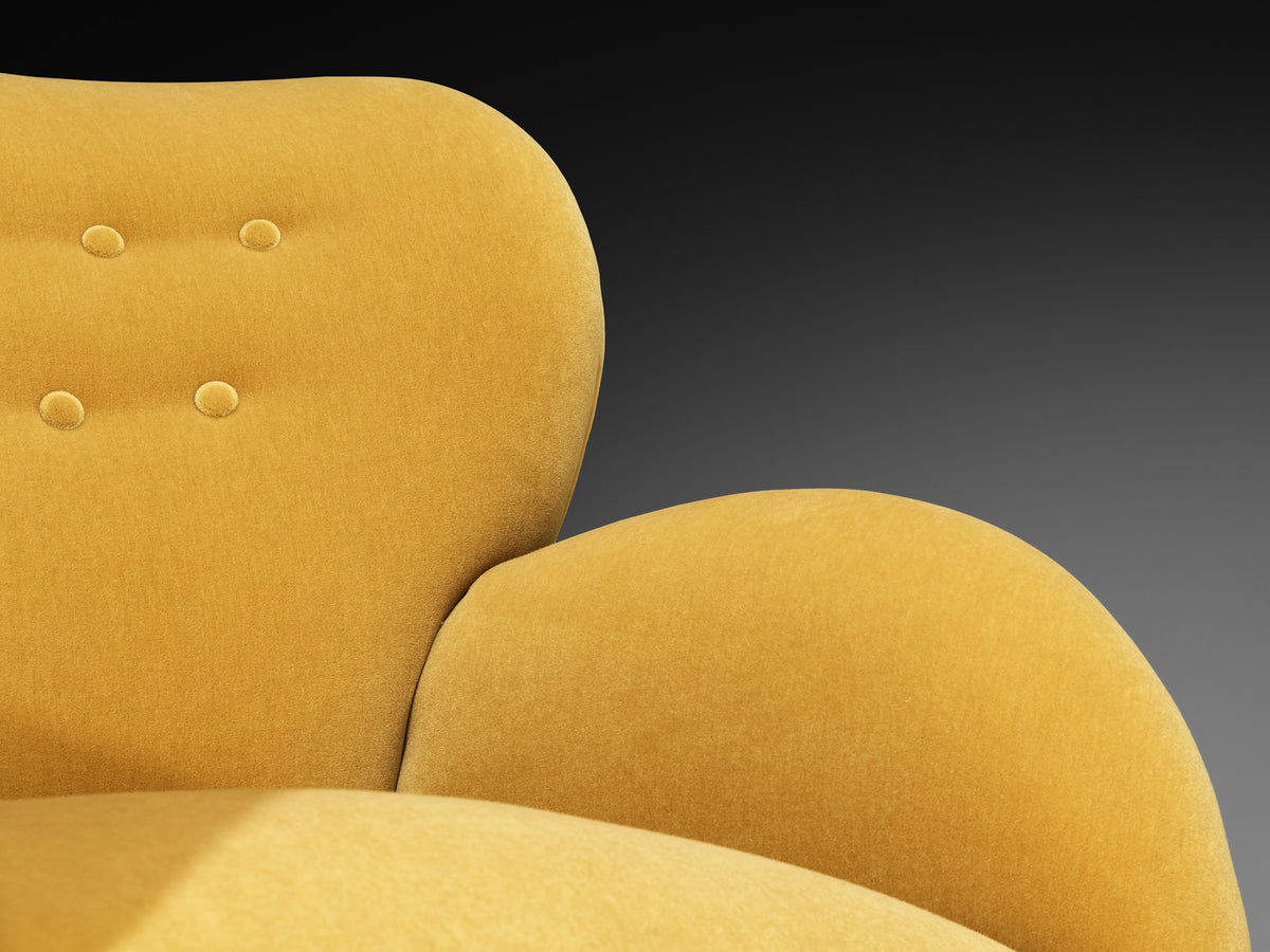 1930s Extremely Grand Danish Lounge Chair Reupholstered in Yellow Mohair Seating Morentz