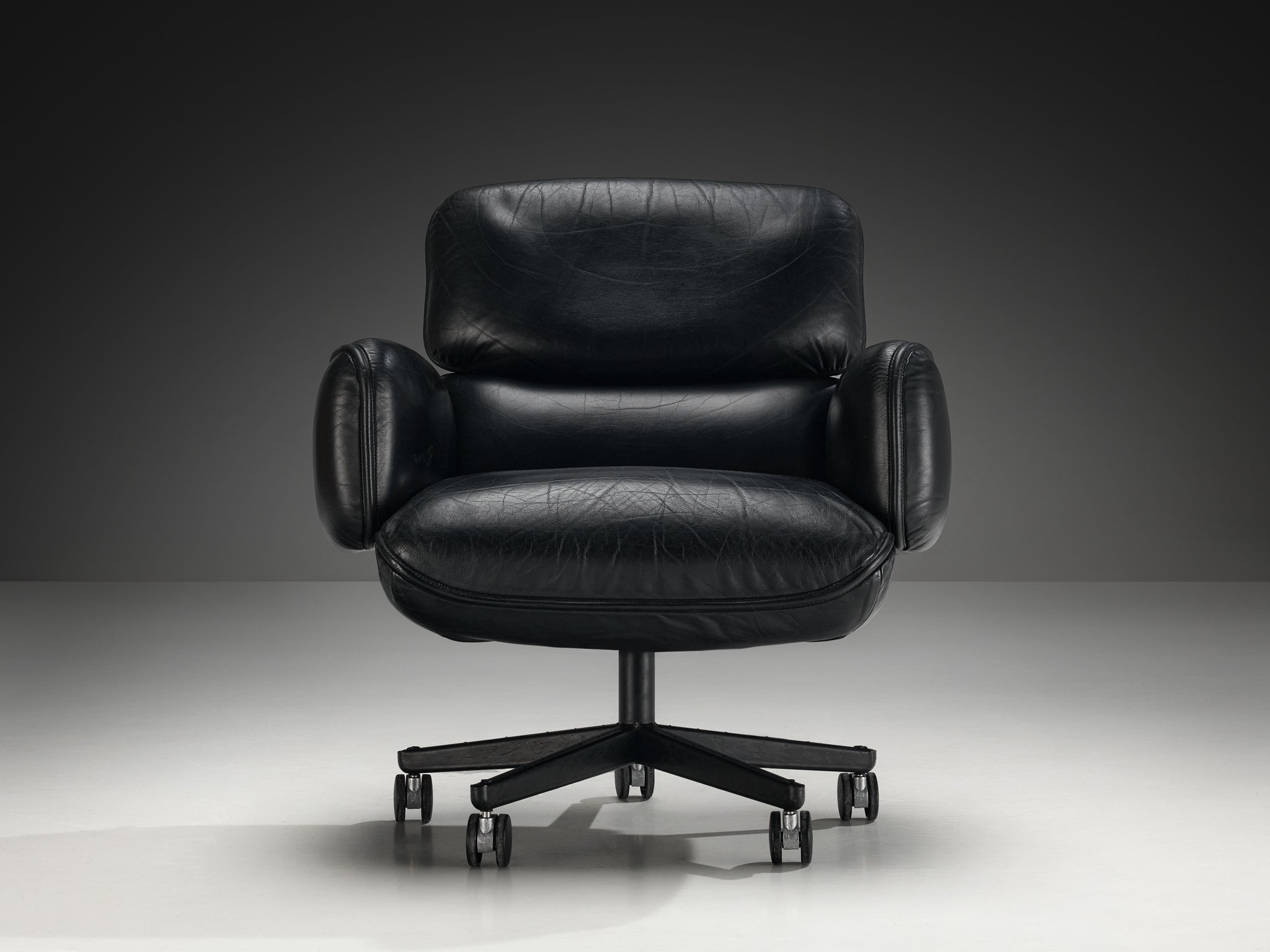 Otto Zapf for Knoll Swivel Desk Chair in Black Leather