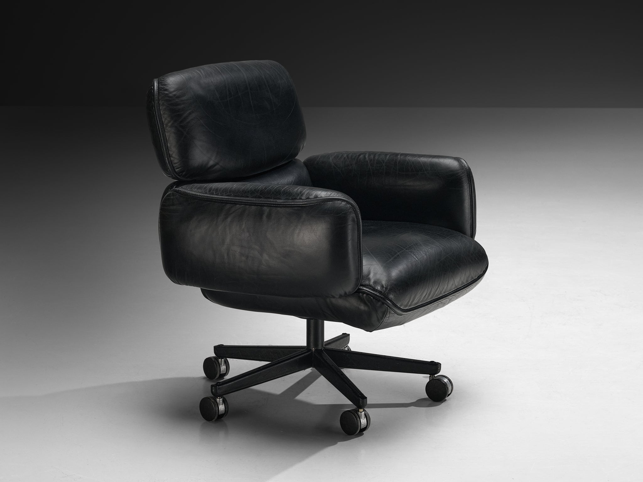 Otto Zapf for Knoll Swivel Desk Chair in Black Leather