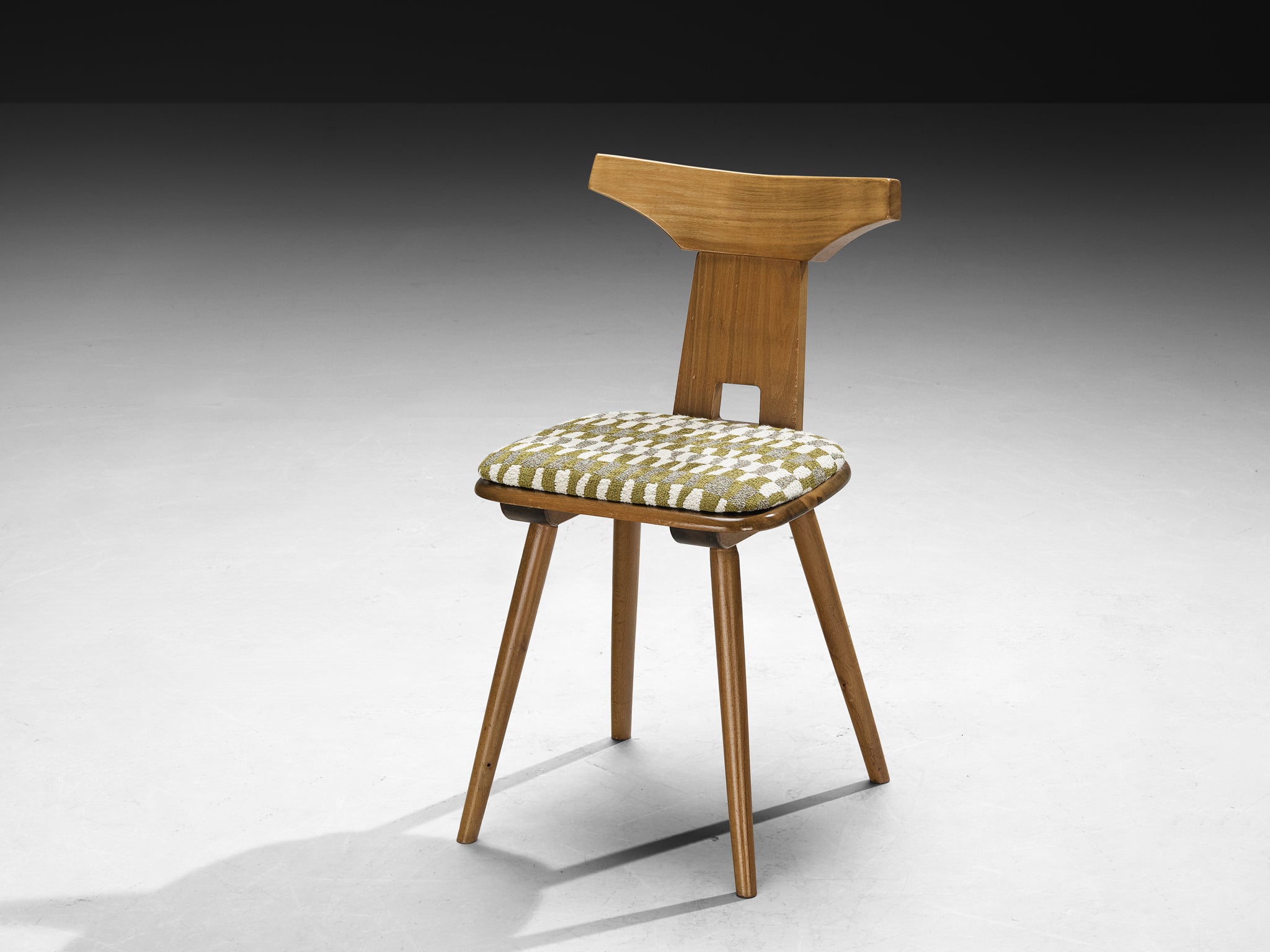 French Rustic Dining Chairs in Solid Wood with Seats in Patterned Multicolor Fabric Seating Morentz