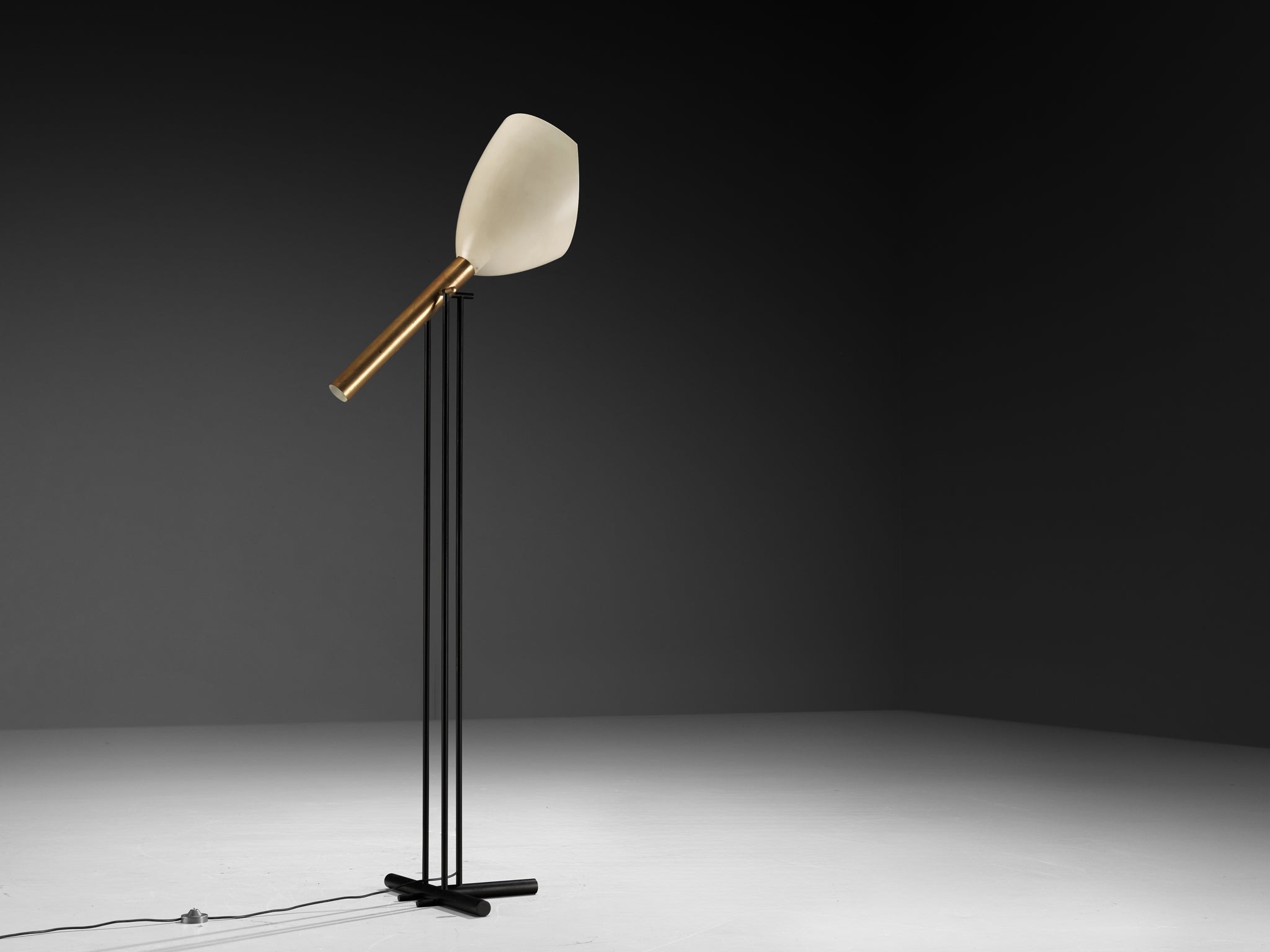 Angelo Lelii for Arredoluce ‘Televisione’ Floor Lamp in Brass and Aluminum Lighting Morentz