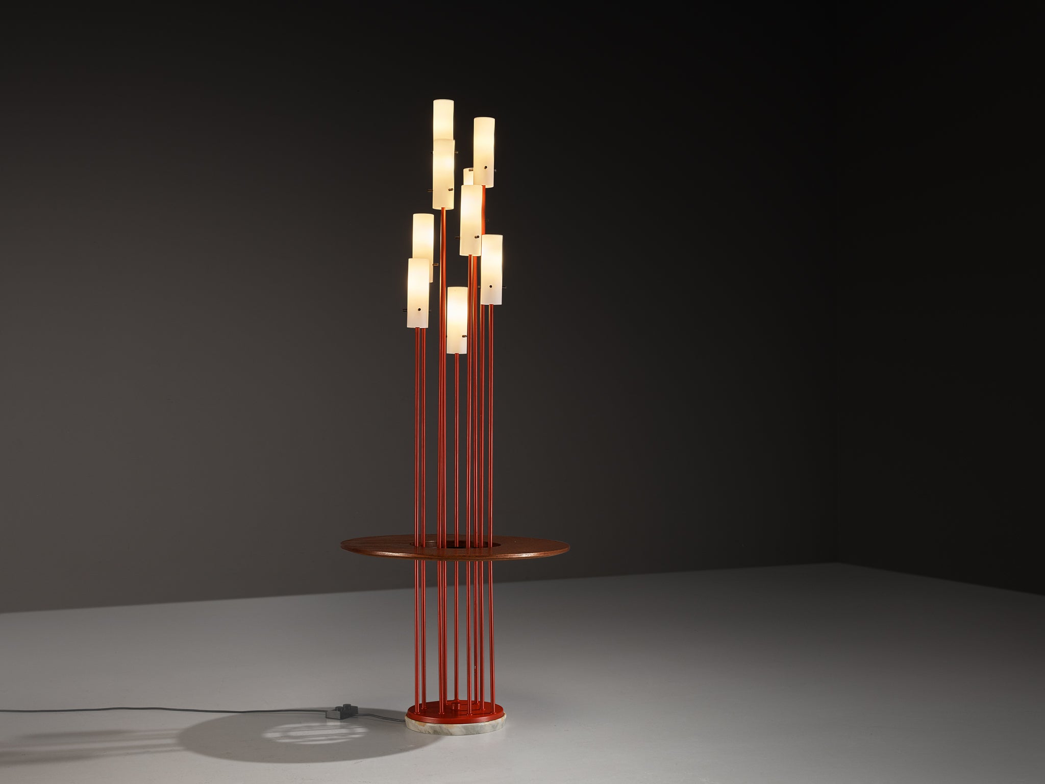 1950s Mid-Century Modern Italian Floor Lamp with Integrated Side Table in Teak Lighting Morentz