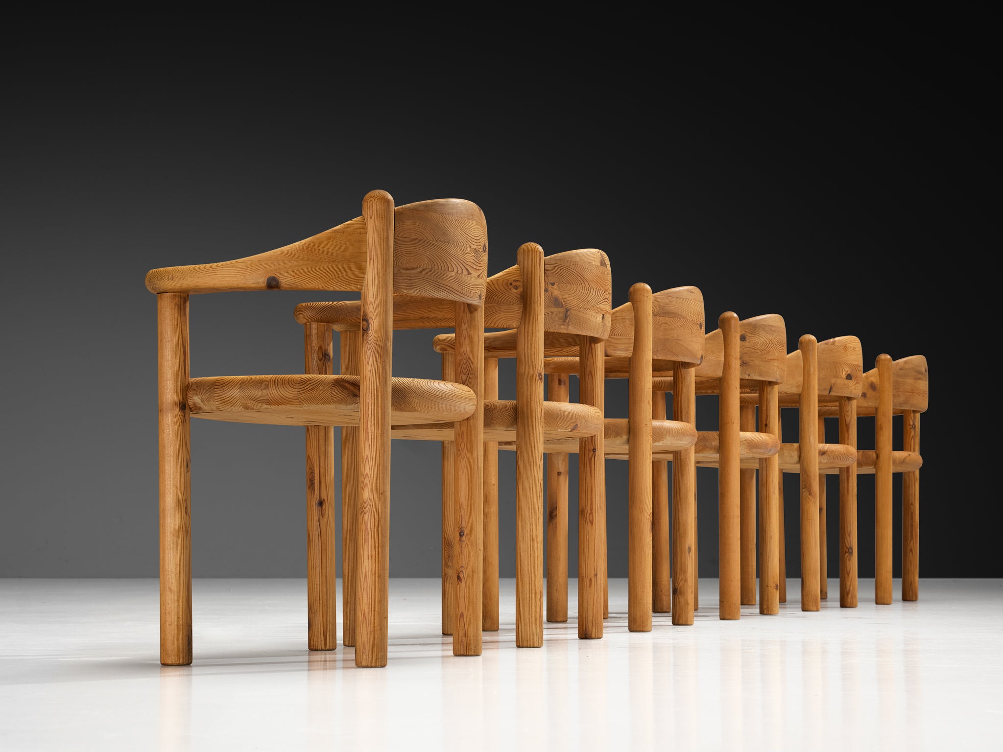 Rainer Daumiller Set of Six Armchairs in Solid Pine Seating Morentz