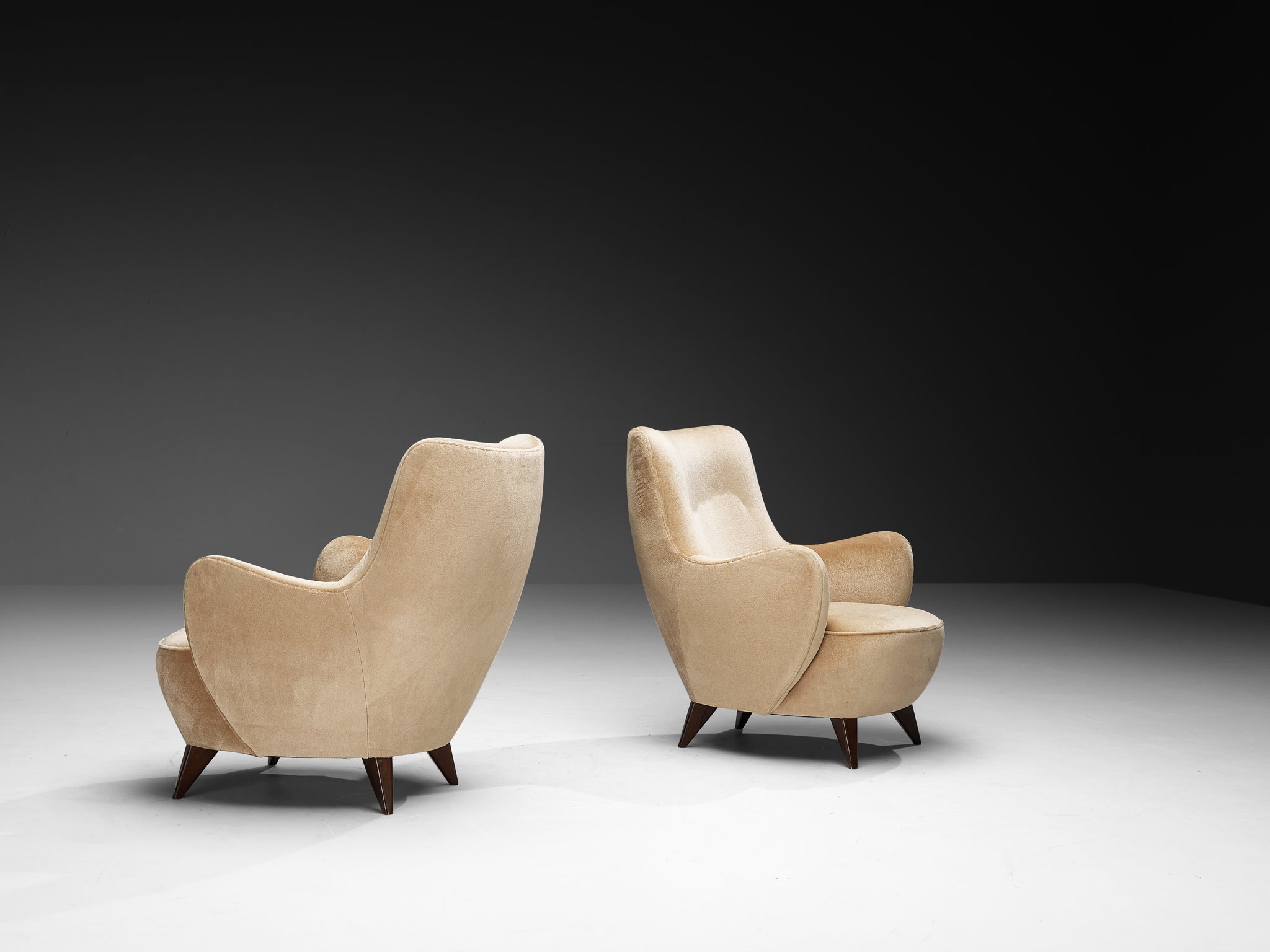 Vladimir Kagan 'Barrel' Lounge Chairs and Ottoman in Light Beige Mohair Seating Morentz
