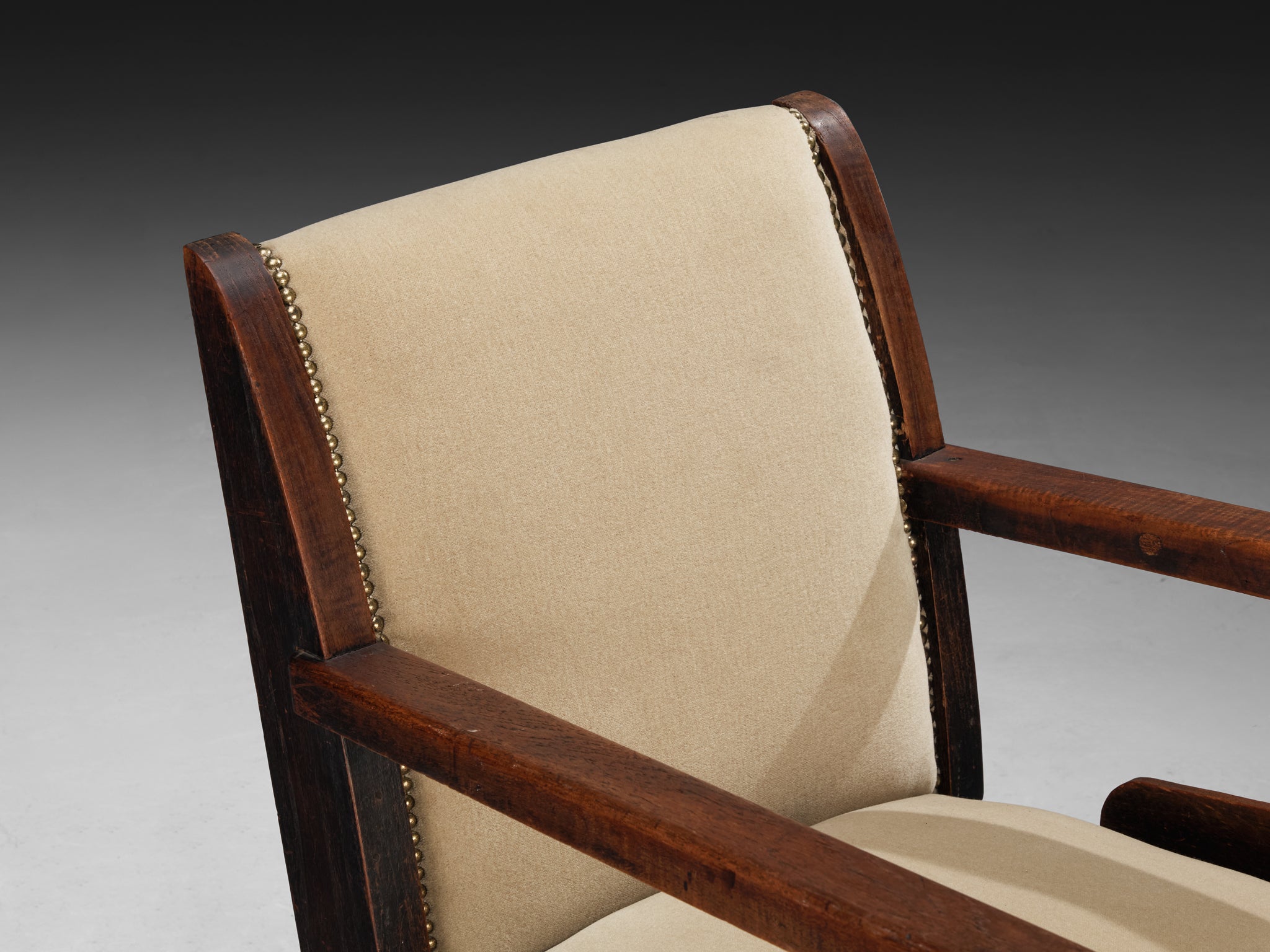 The Hague School Dutch Art Deco Lounge Chair in Beige Velvet and Teak Seating Morentz