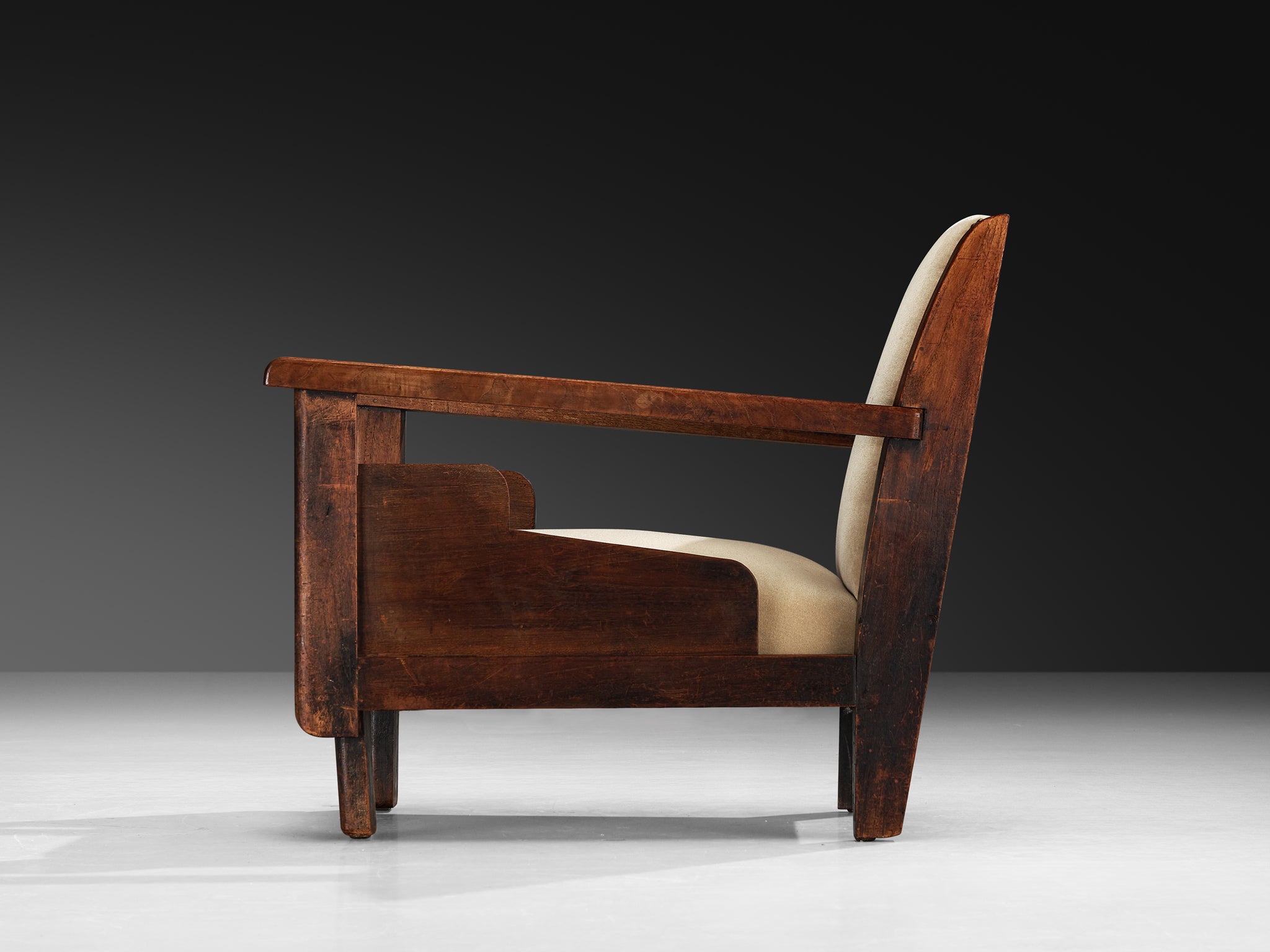 The Hague School Dutch Art Deco Lounge Chair in Beige Velvet and Teak Seating Morentz
