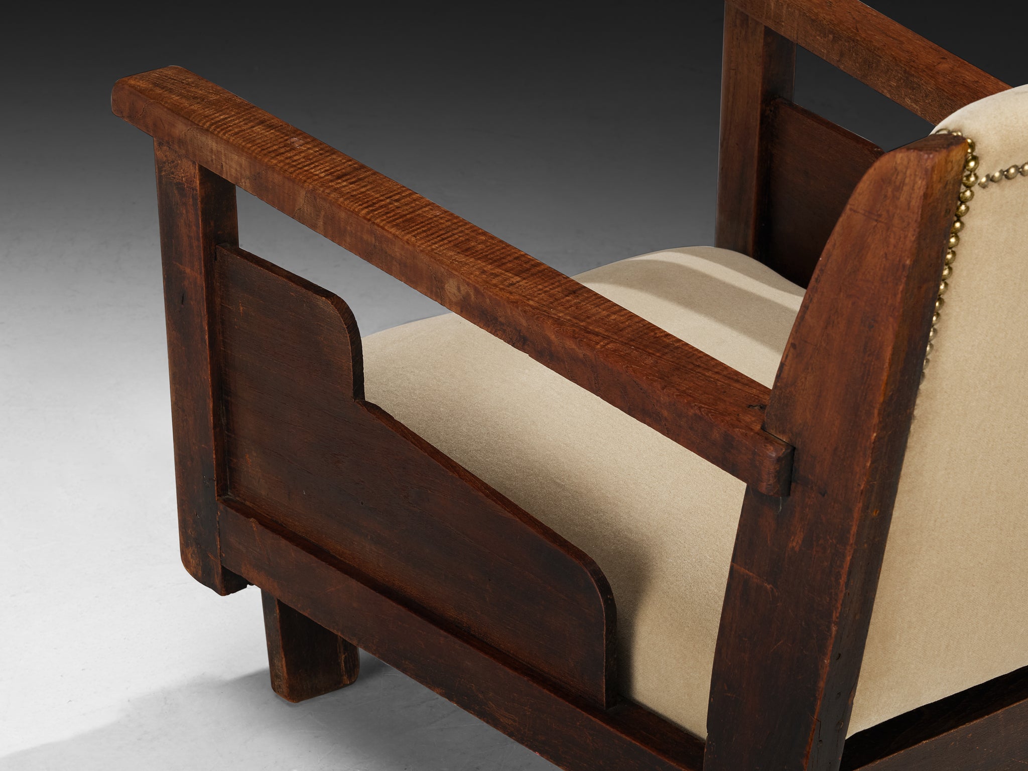 The Hague School Dutch Art Deco Lounge Chair in Beige Velvet and Teak Seating Morentz