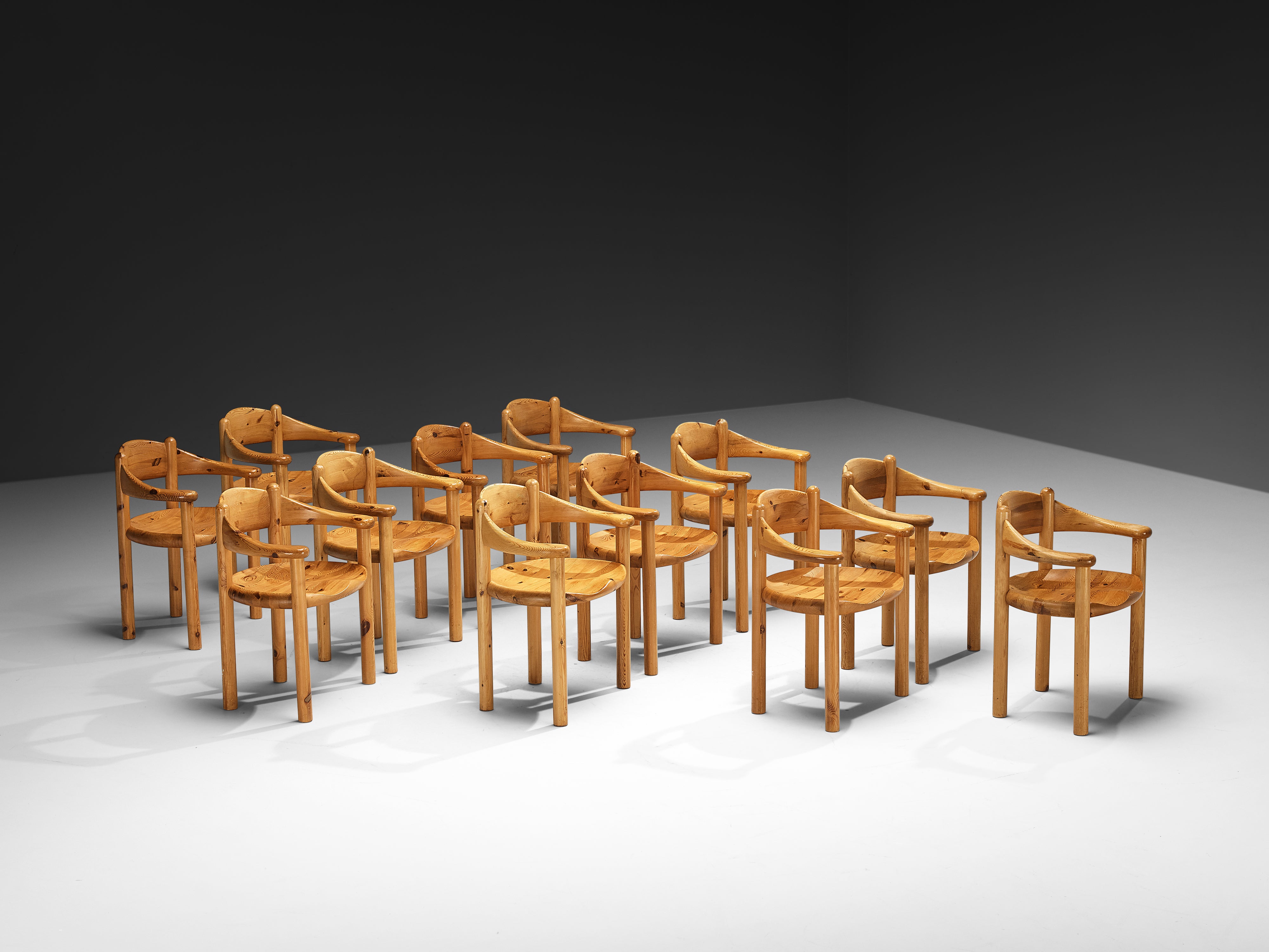 Rainer Daumiller Set of Twelve Armchairs in Solid Pine Seating Morentz