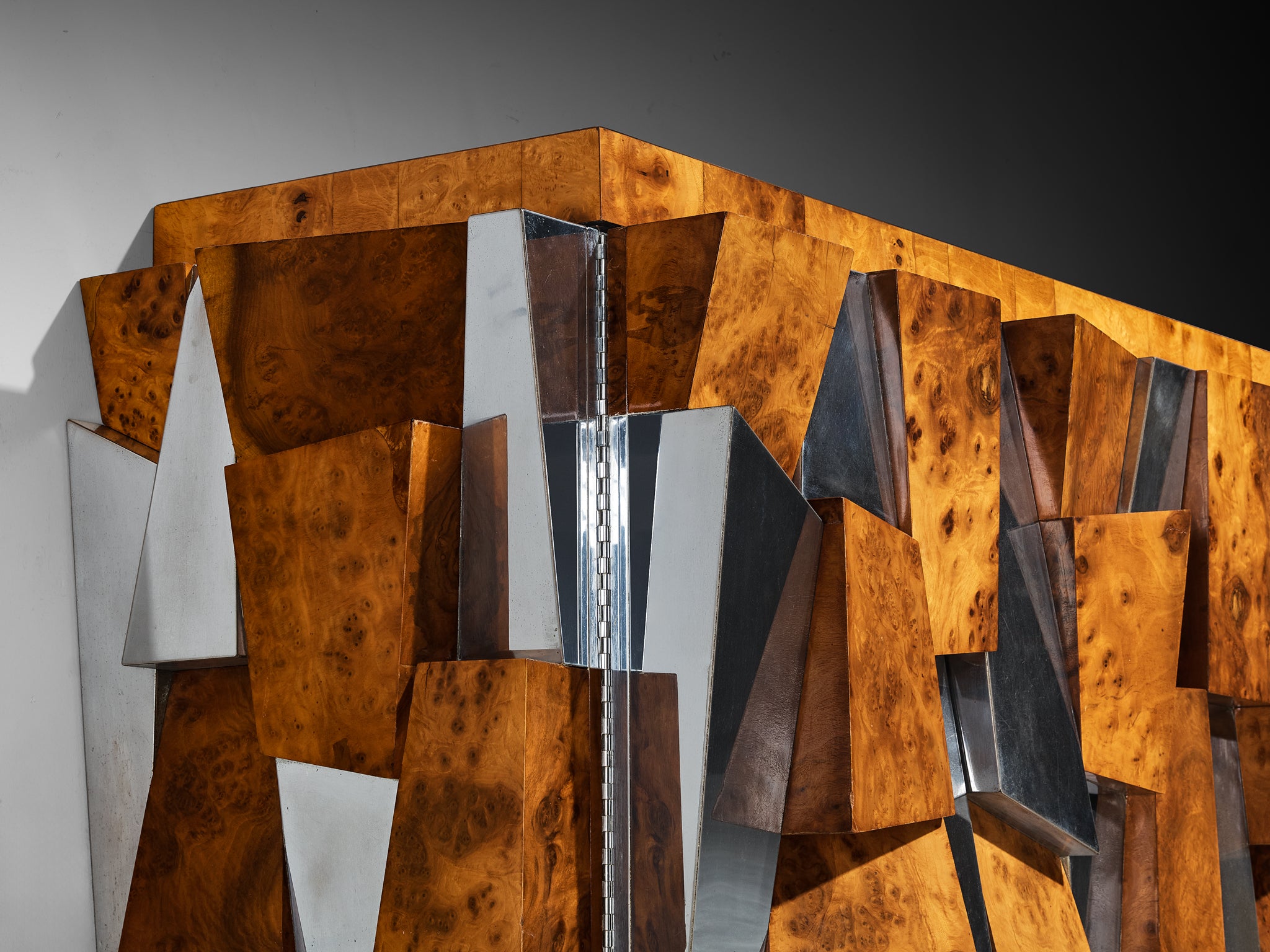 Paul Evans for Directional 'PE 300' Faceted Sideboard in Chrome and Burlwood Case pieces and storage cabinets Morentz