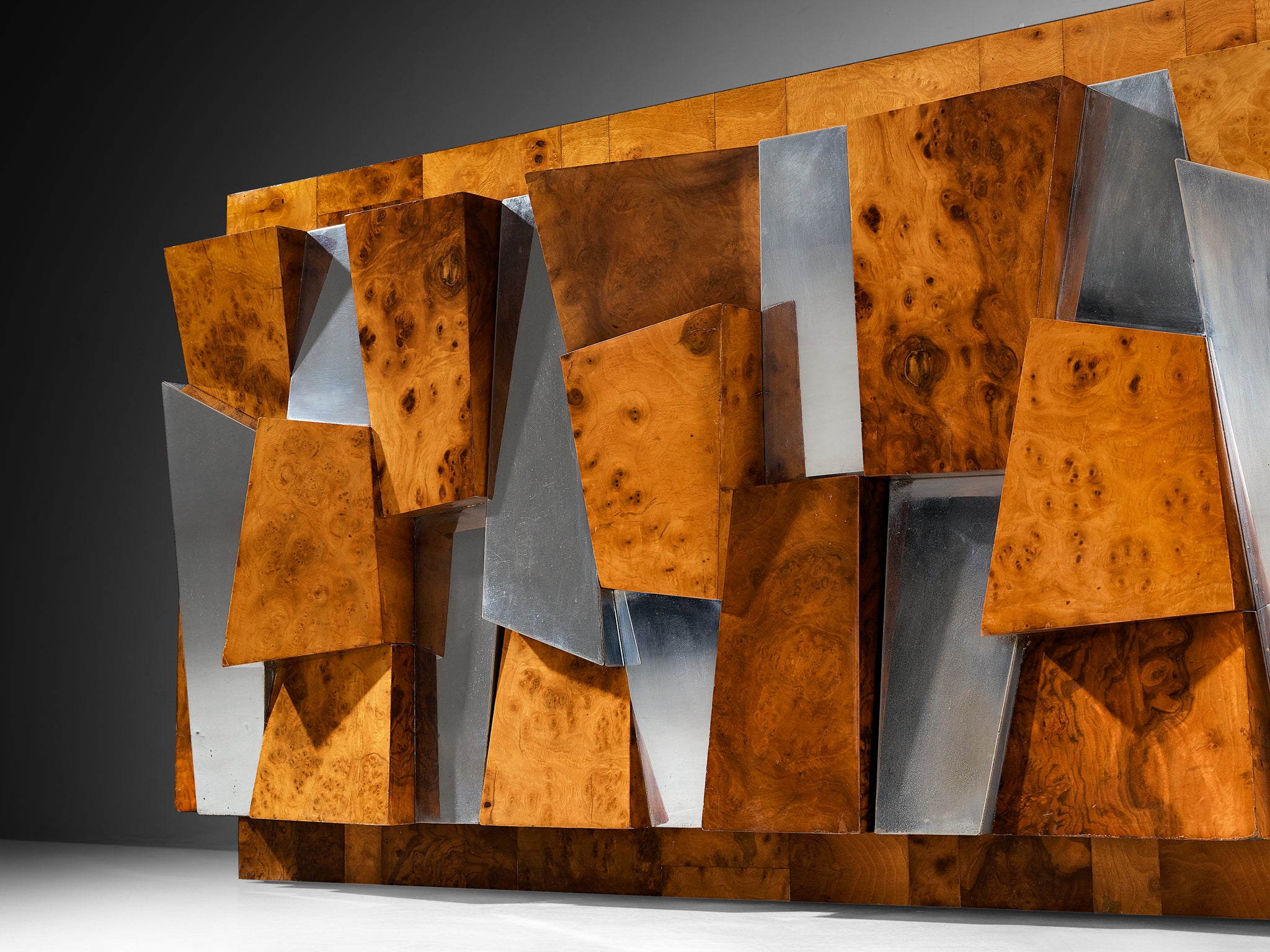 Paul Evans for Directional 'PE 300' Faceted Sideboard in Chrome and Burlwood Case pieces and storage cabinets Morentz