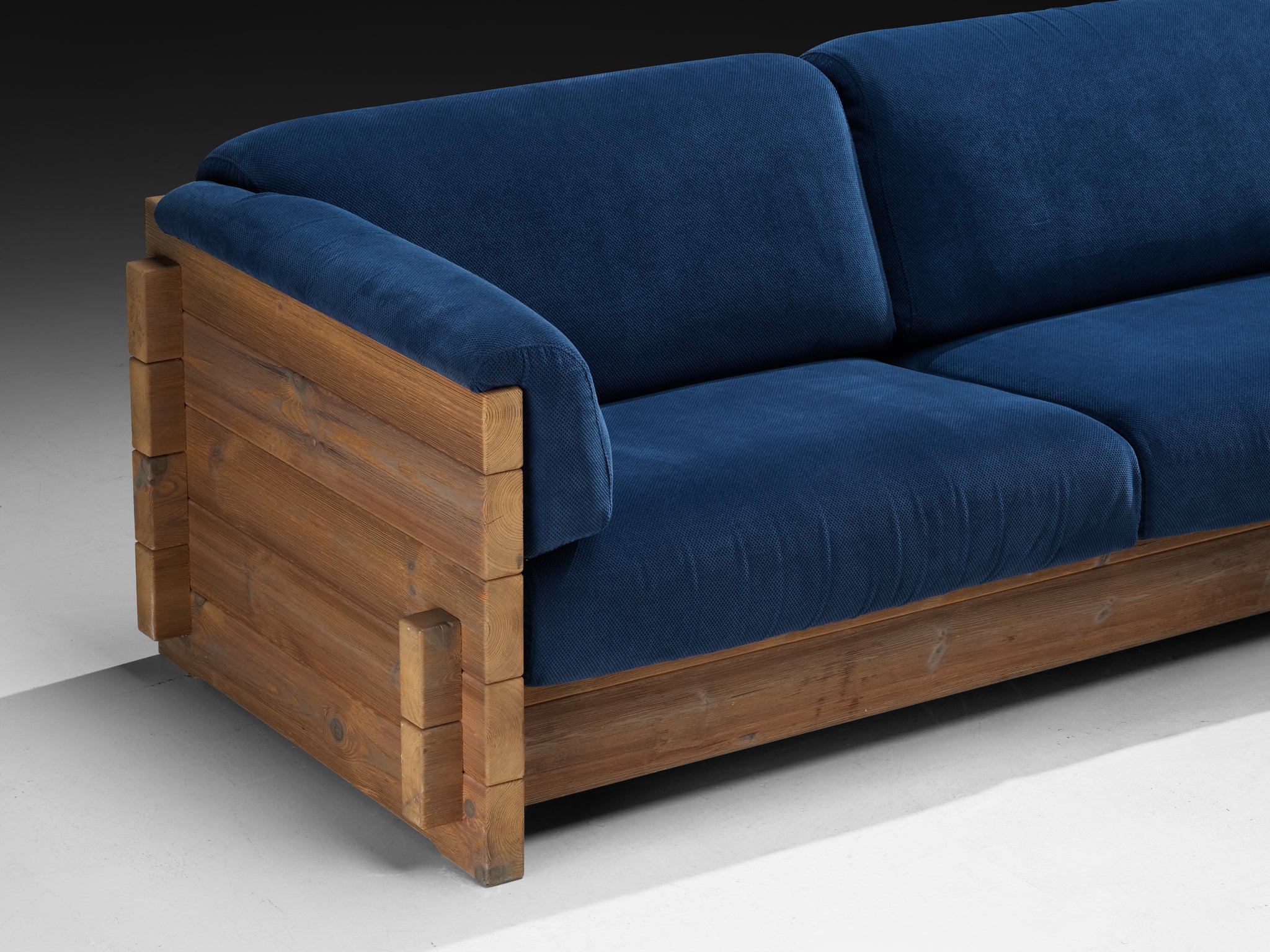 Hans Jørgen Frydendal for Modul Bygge System Corner Sofa in Solid Pine and Blue Upholstery Seating Morentz