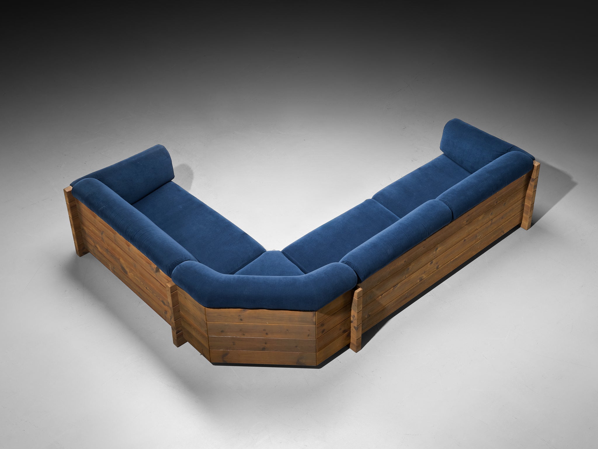 Hans Jørgen Frydendal for Modul Bygge System Corner Sofa in Solid Pine and Blue Upholstery Seating Morentz