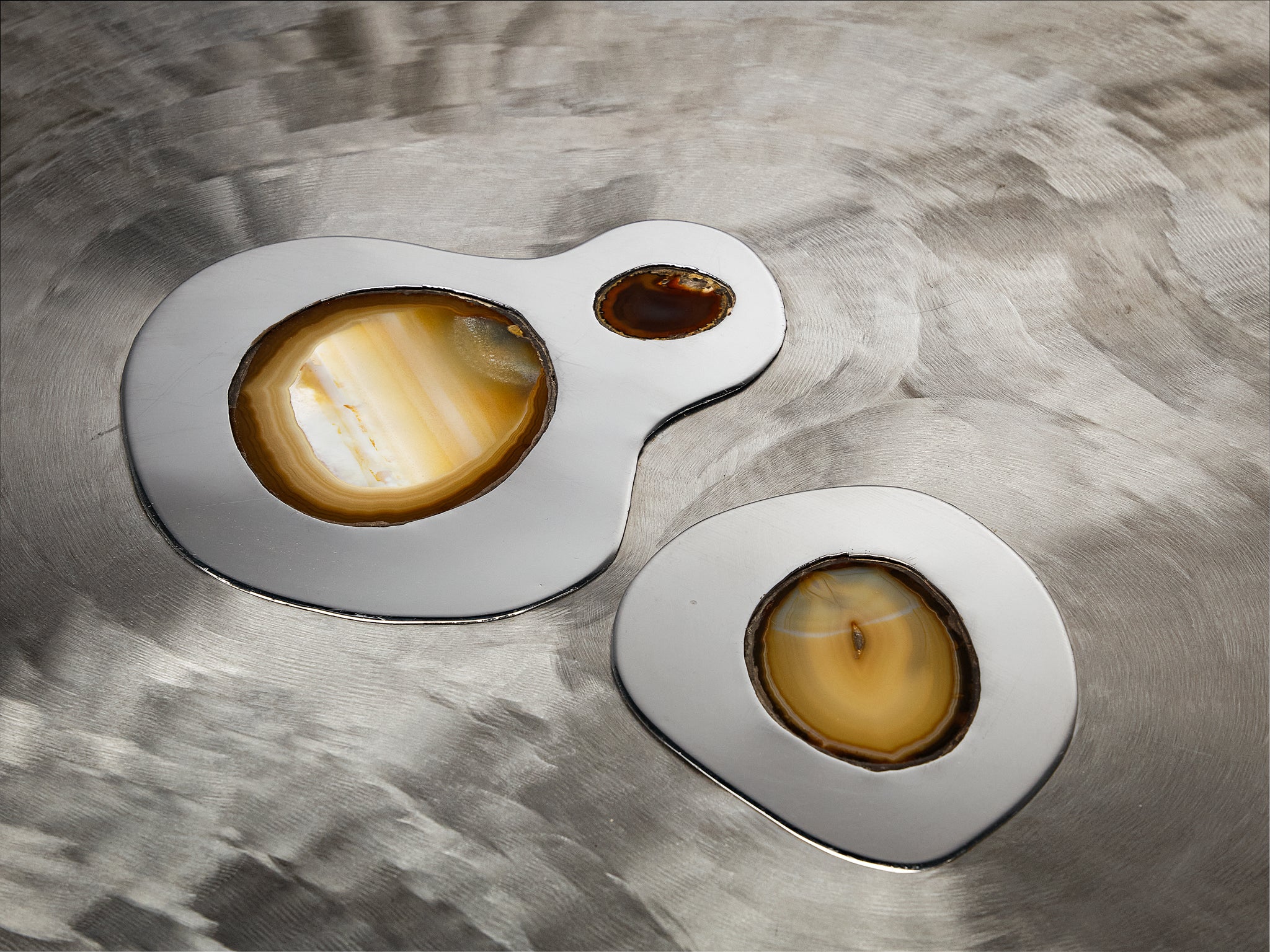 Jean Claude Dresse Coffee Table in Steel and Resin Inlayed with Agate