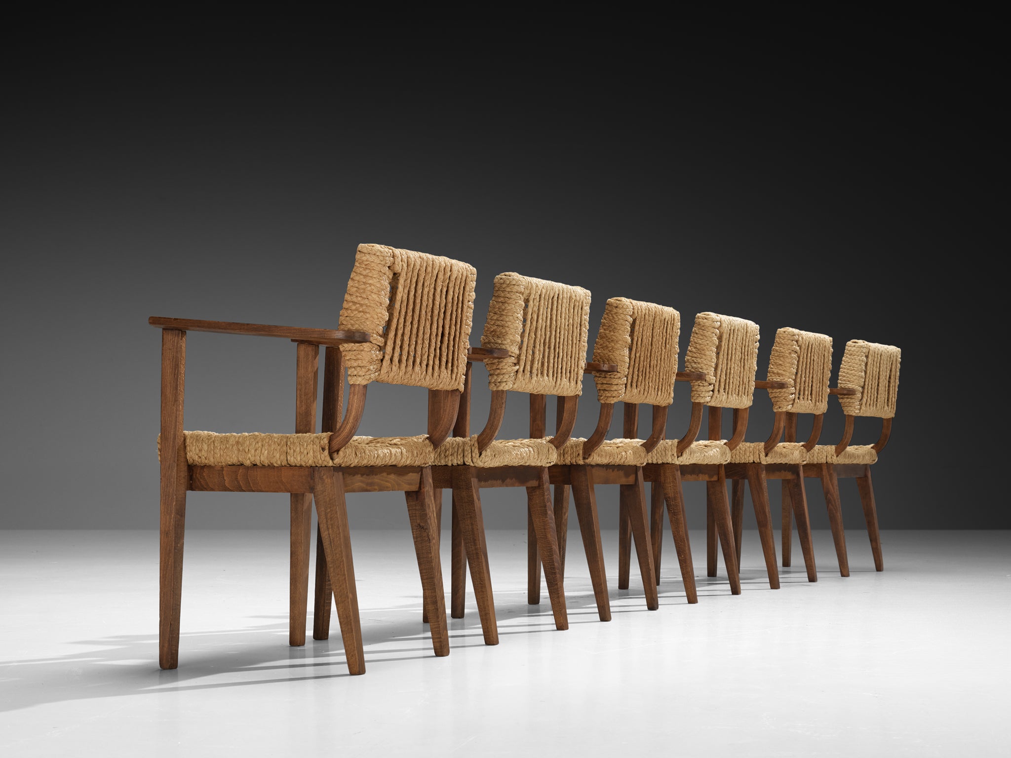 Adrien Audoux & Frida Minnet for Vibo Set of Six Armchairs in Wicker Straw Seating Morentz
