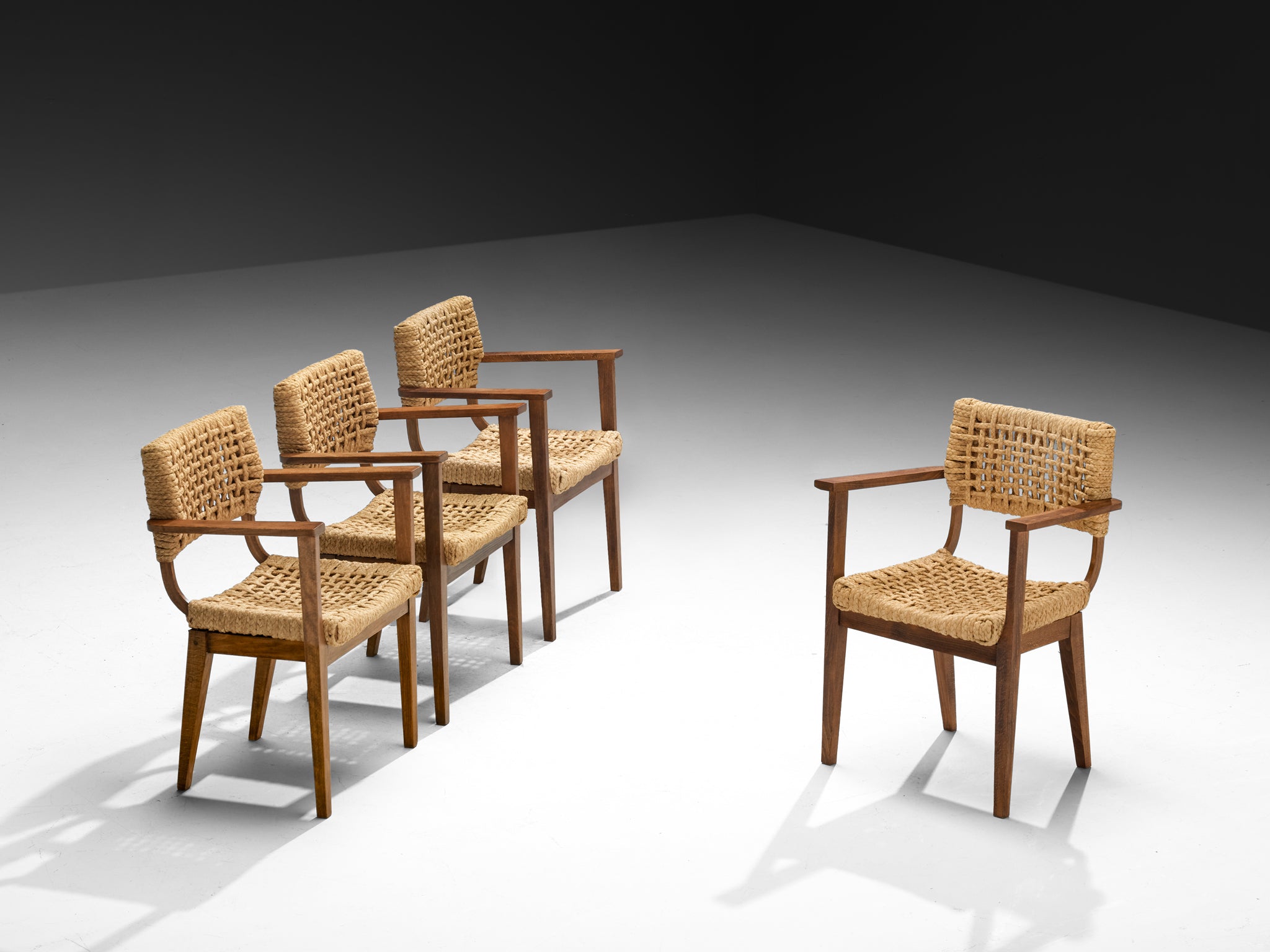 Adrien Audoux and Frida Minet for Vibo Set of Four Armchairs in Wicker Straw Seating Morentz