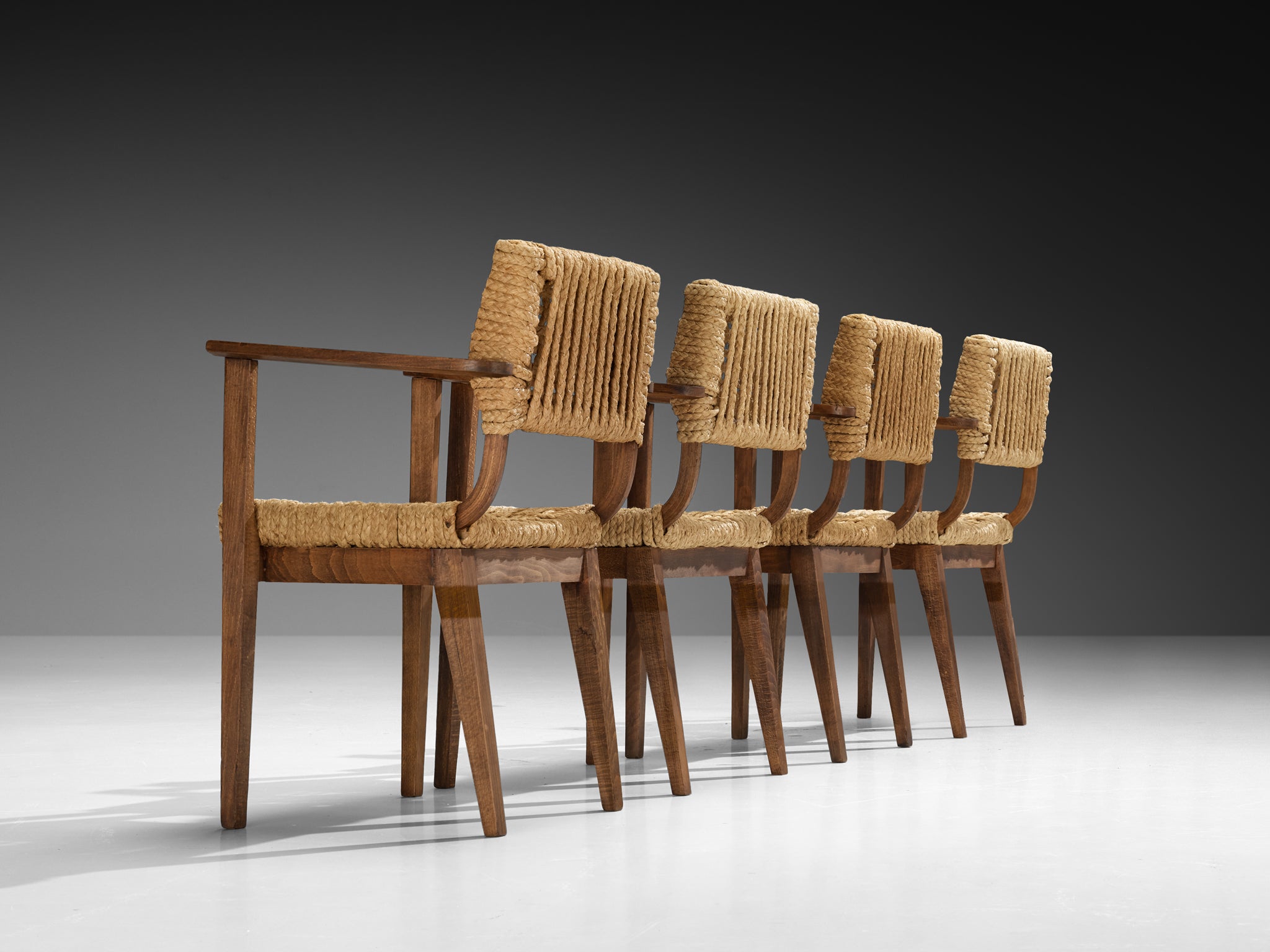 Adrien Audoux and Frida Minet for Vibo Set of Four Armchairs in Wicker Straw Seating Morentz