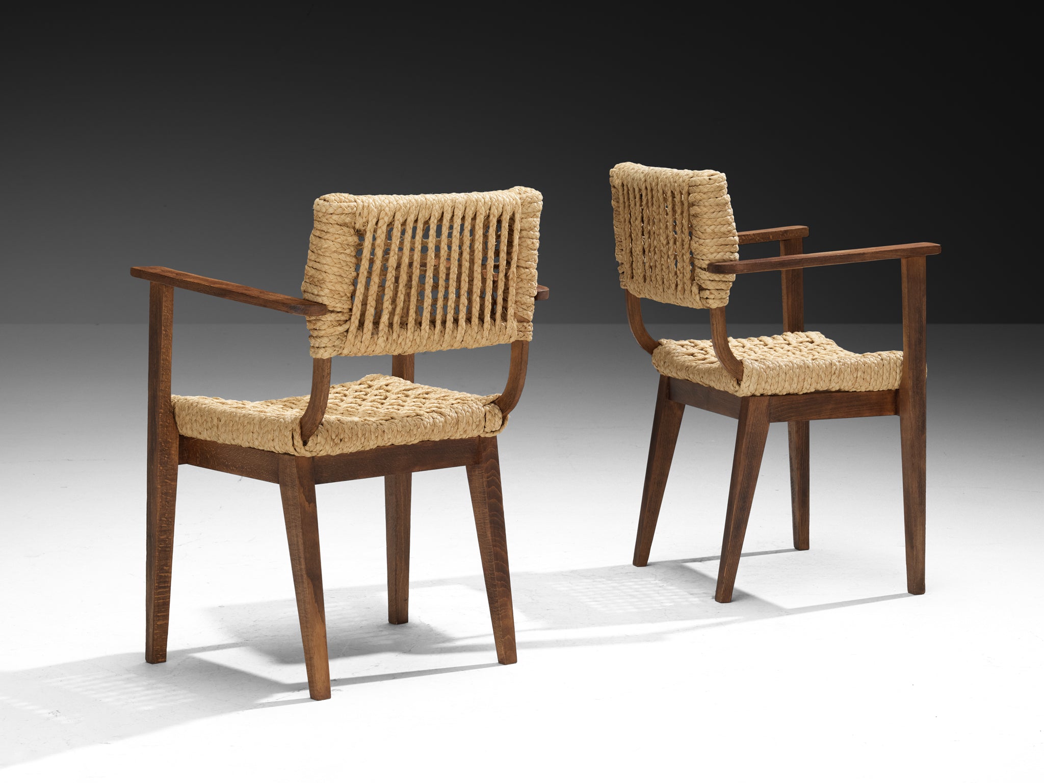 Adrien Audoux and Frida Minet for Vibo Set of Four Armchairs in Wicker Straw Seating Morentz