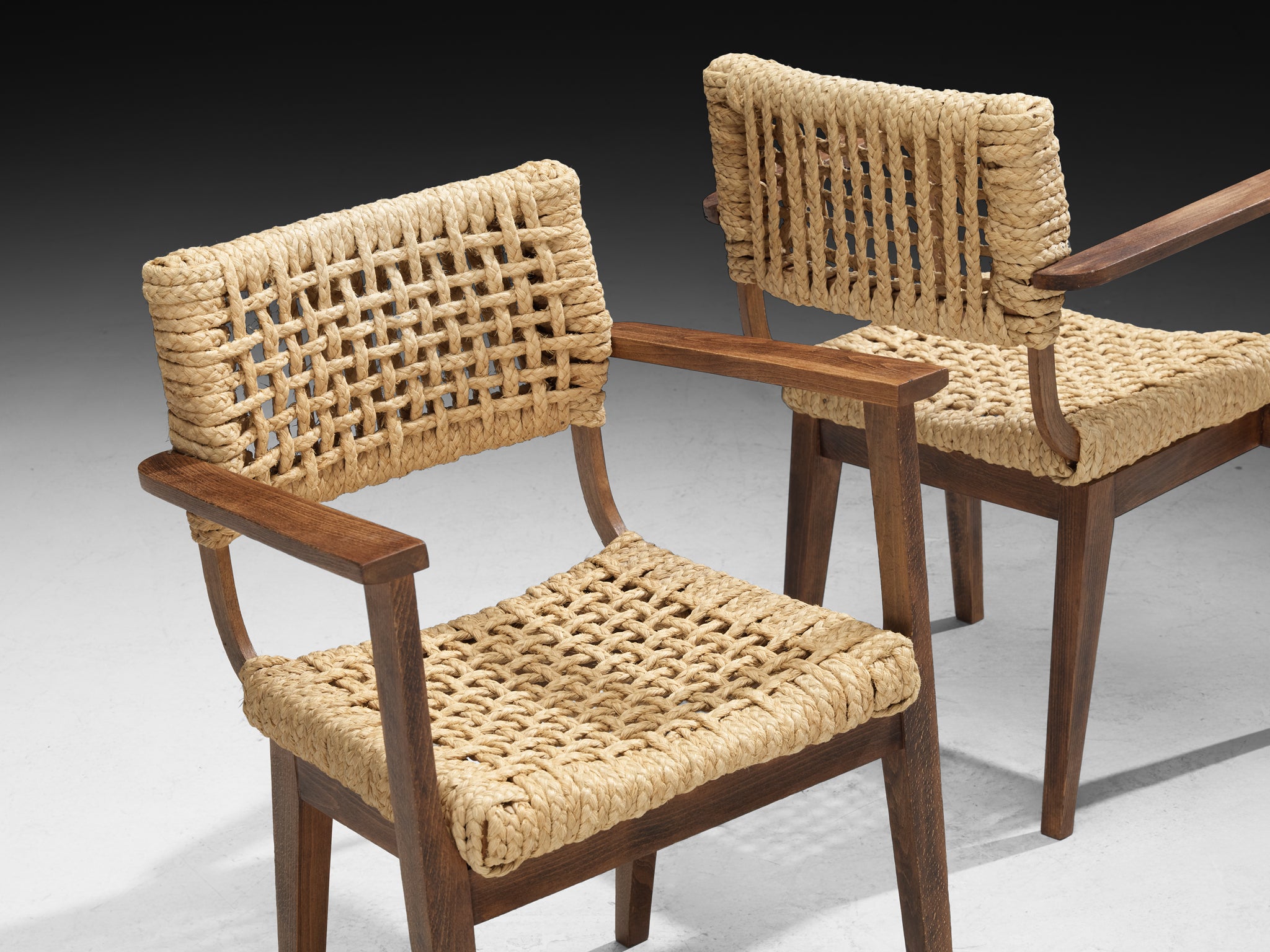 Adrien Audoux and Frida Minet for Vibo Set of Four Armchairs in Wicker Straw Seating Morentz