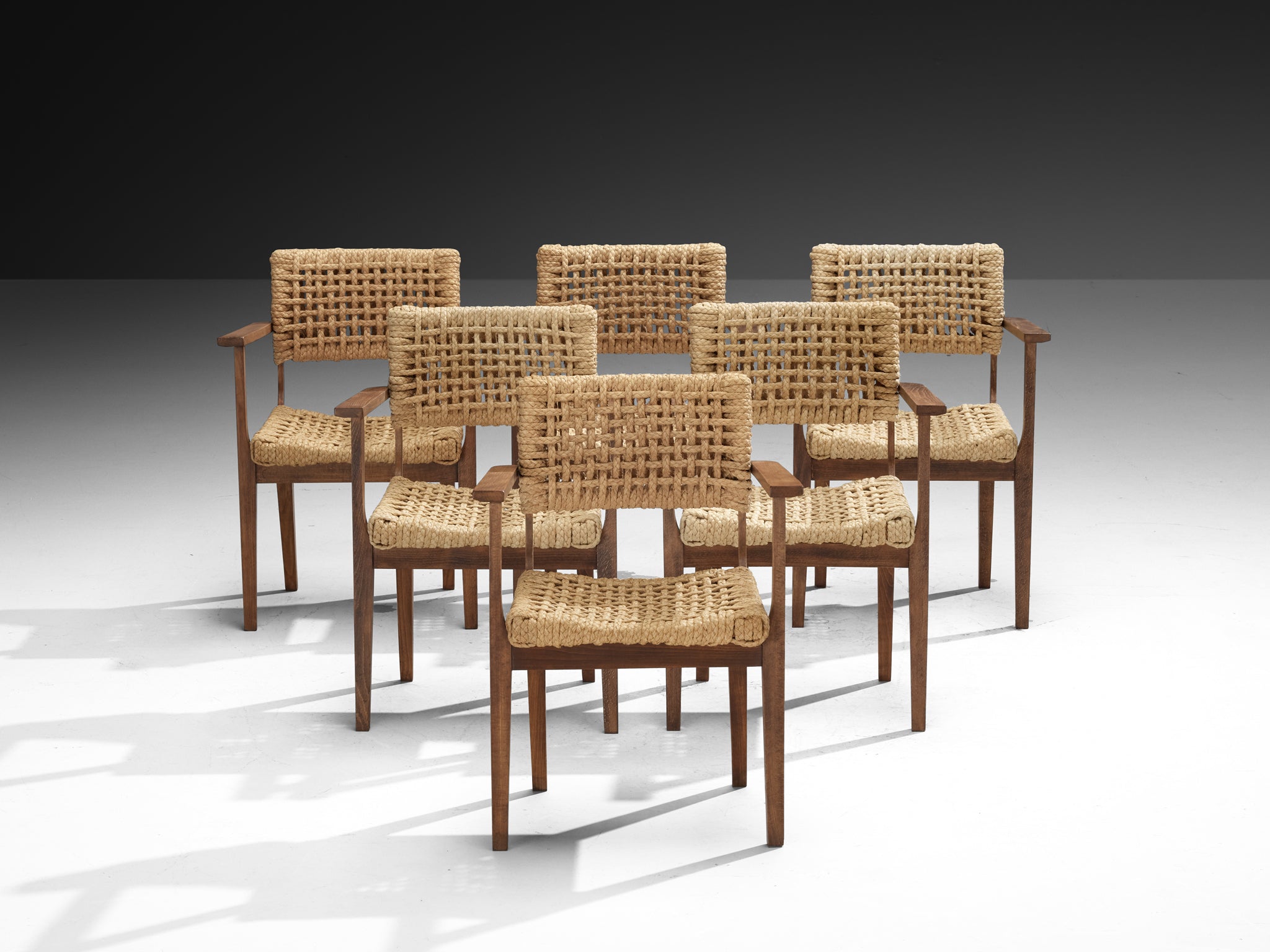 Adrien Audoux & Frida Minnet for Vibo Set of Six Armchairs in Wicker Straw Seating Morentz