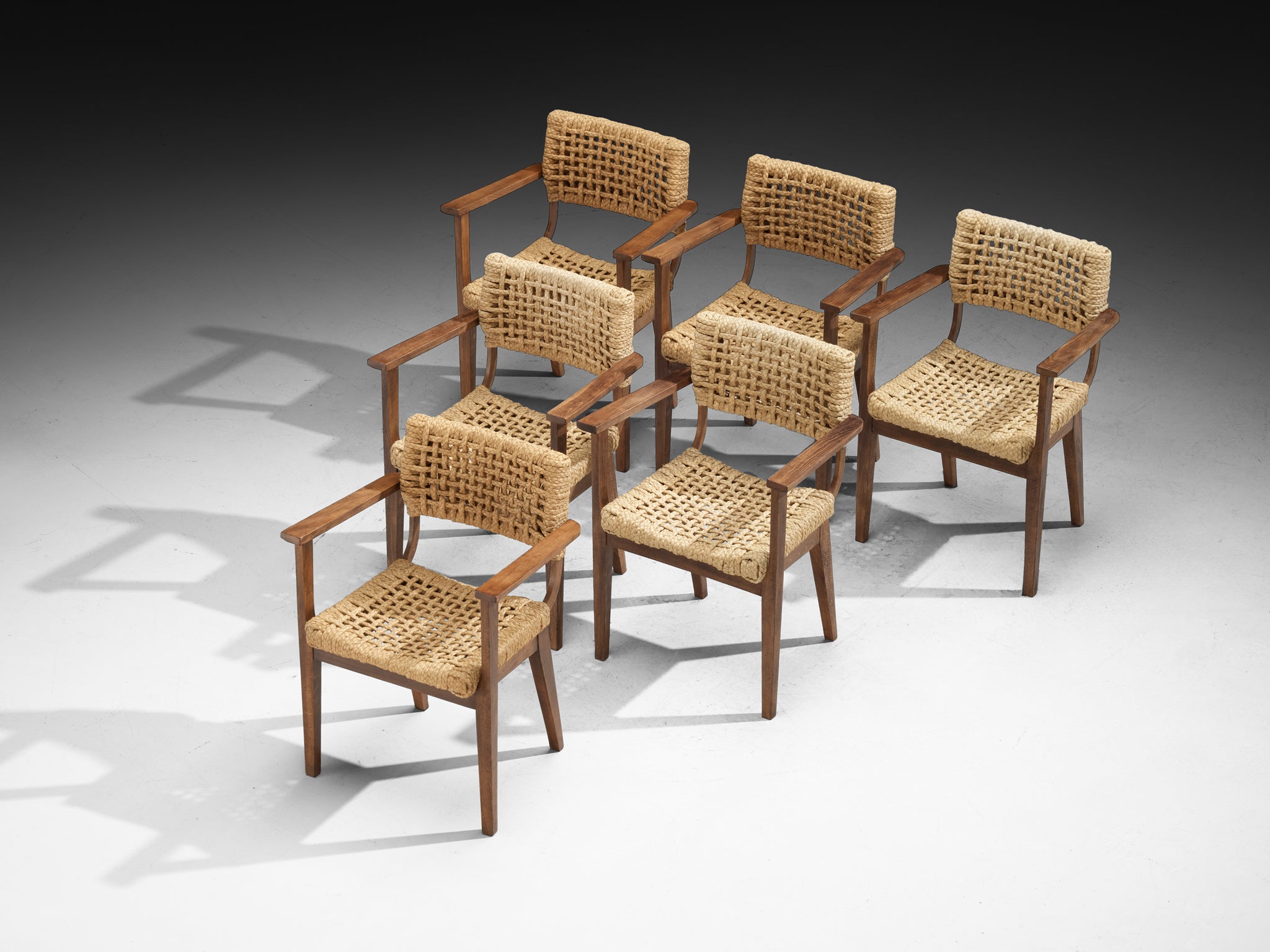 Adrien Audoux & Frida Minnet for Vibo Set of Six Armchairs in Wicker Straw Seating Morentz