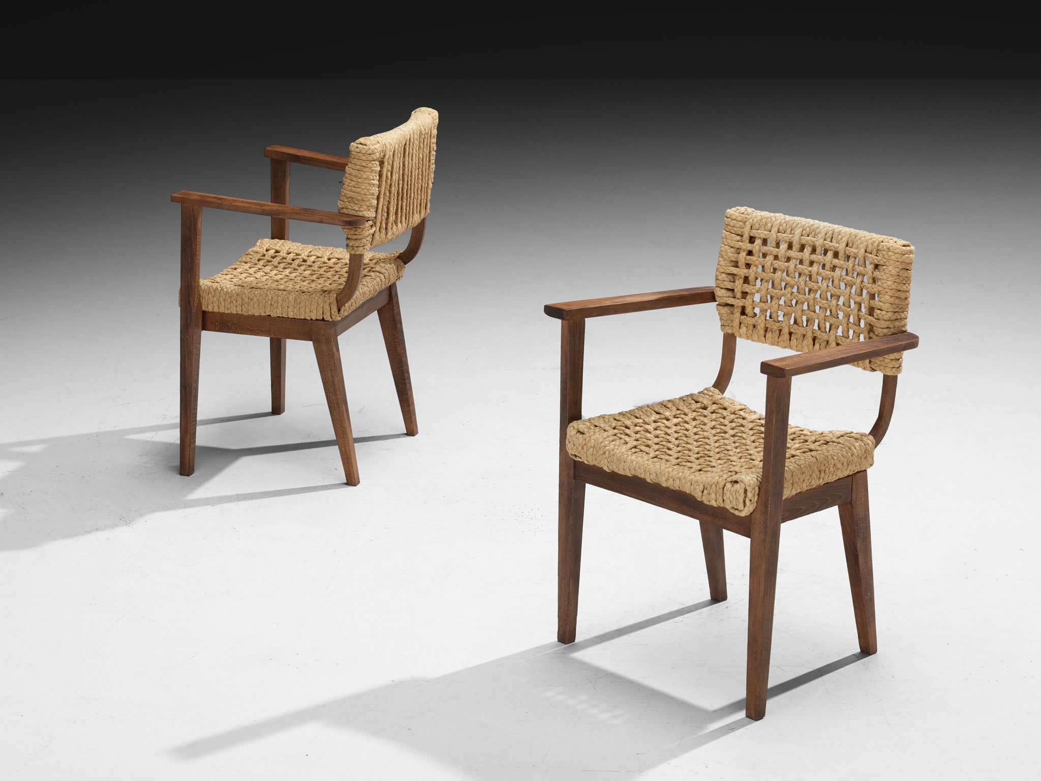 Adrien Audoux & Frida Minnet for Vibo Set of Six Armchairs in Wicker Straw Seating Morentz