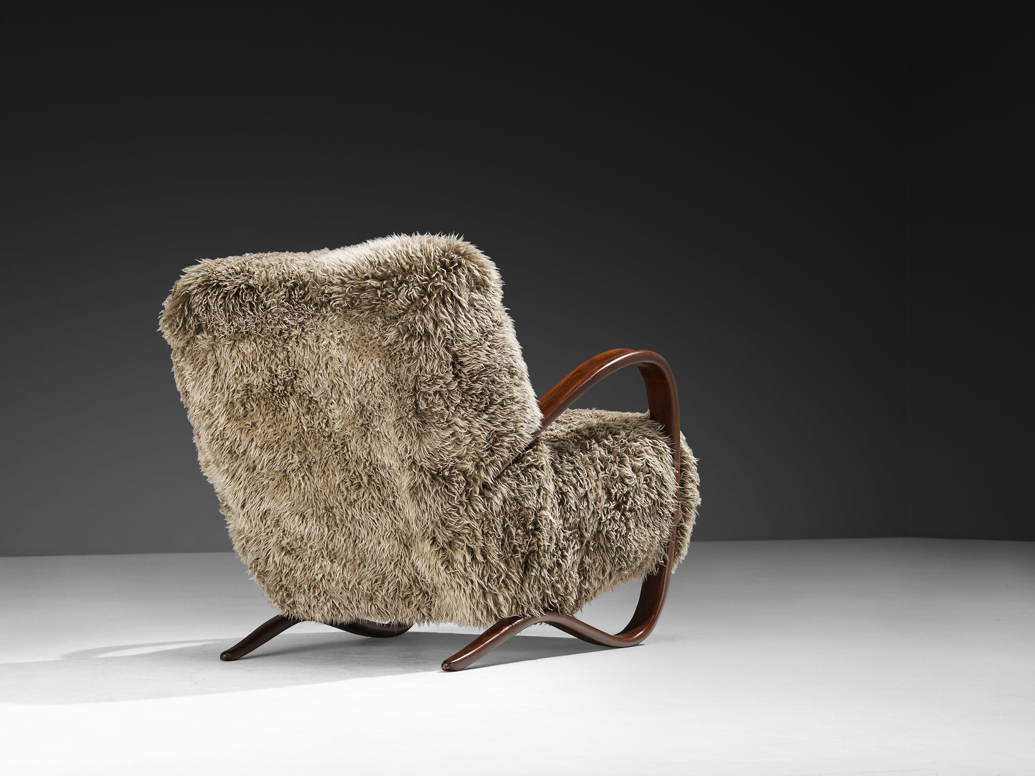 Jindřich Halabala Lounge Chair in Grey Lambswool Seating Morentz